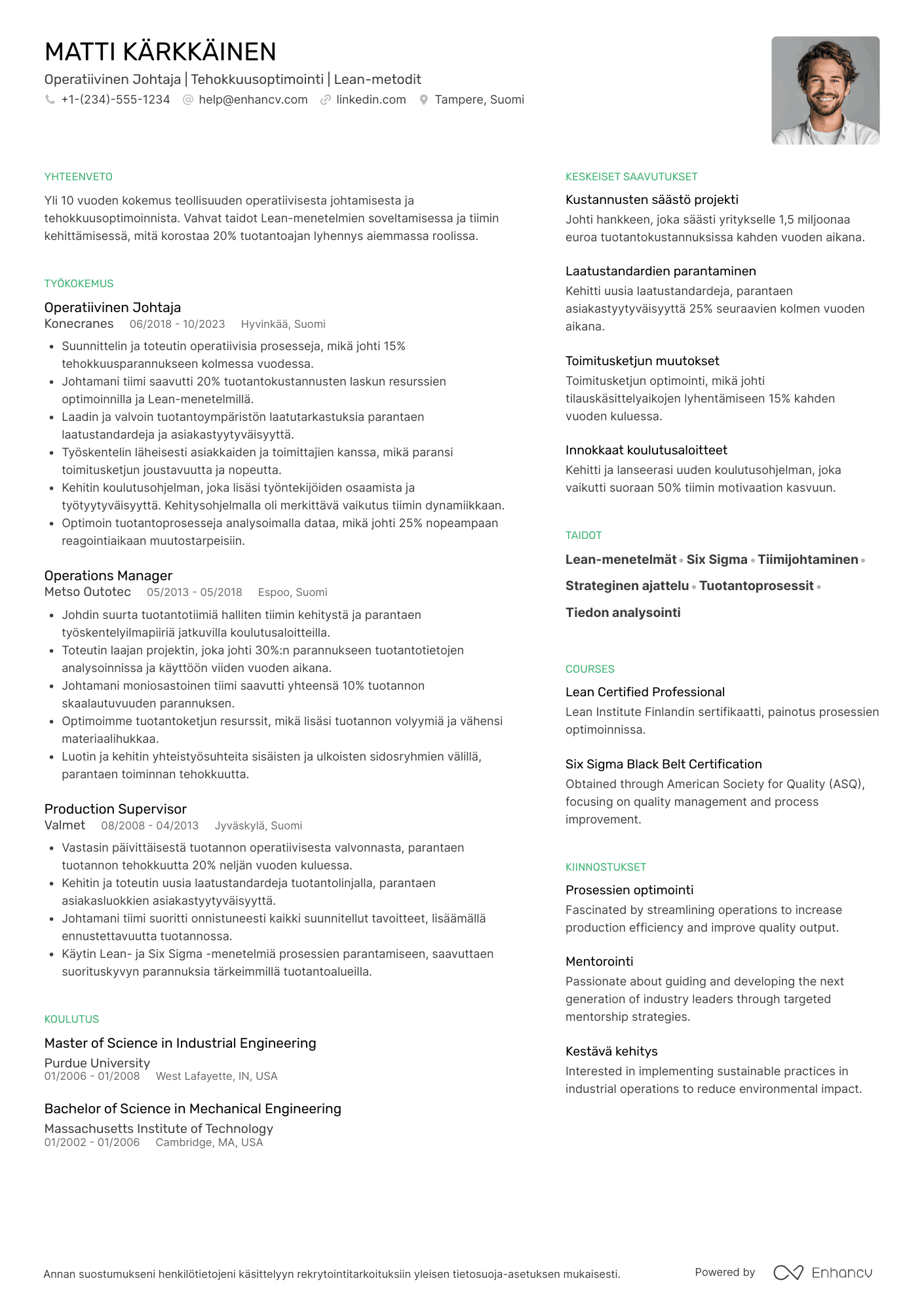 Ansioluettelo Teollisuustyöntekijä Operatiivinen Johtaja Resume Example
