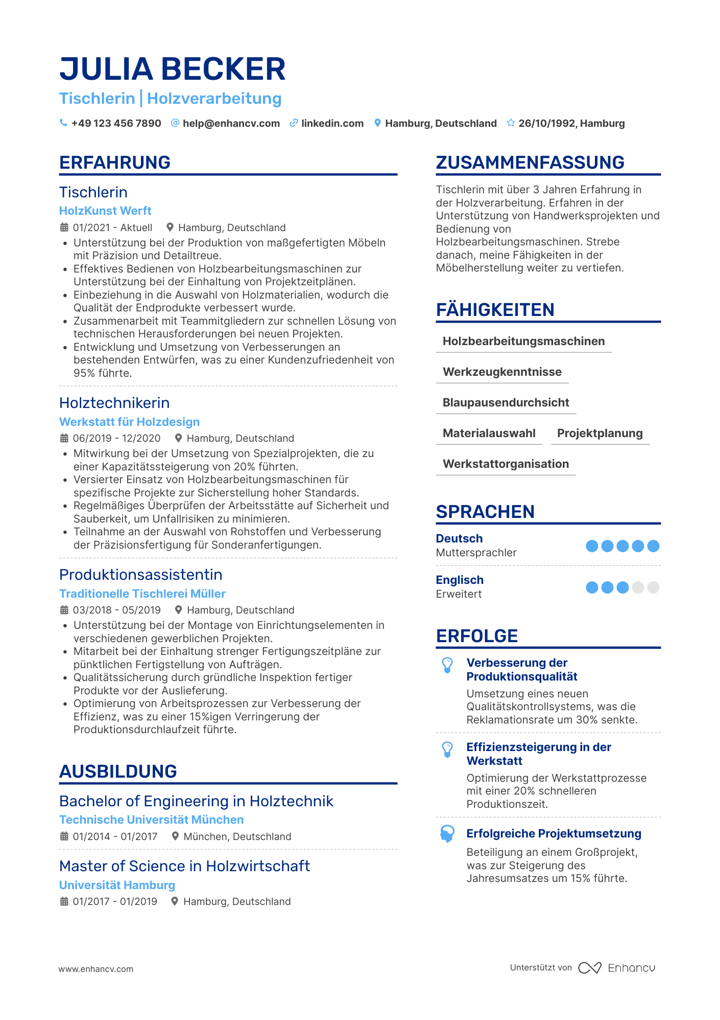 Lebenslauf als Einsteiger Tischler Resume Example