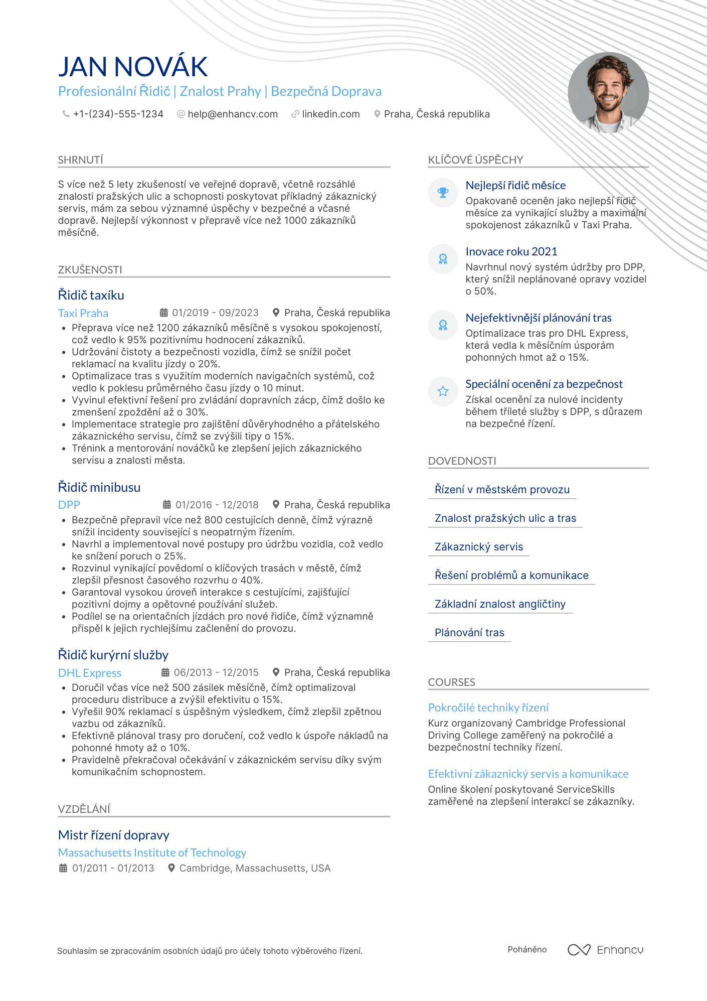 Životopis pro Řidič taxíku Resume Example