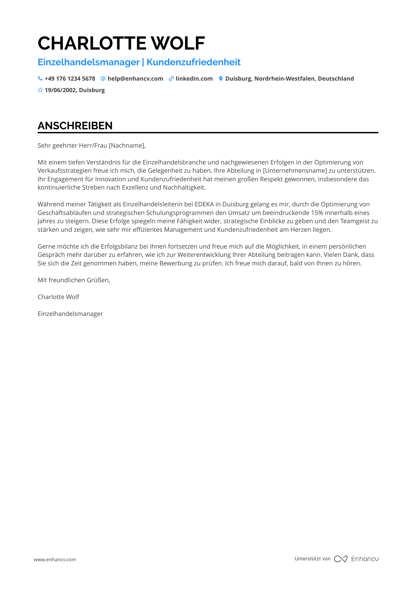 Einzelhandelskoordinator Resume Example