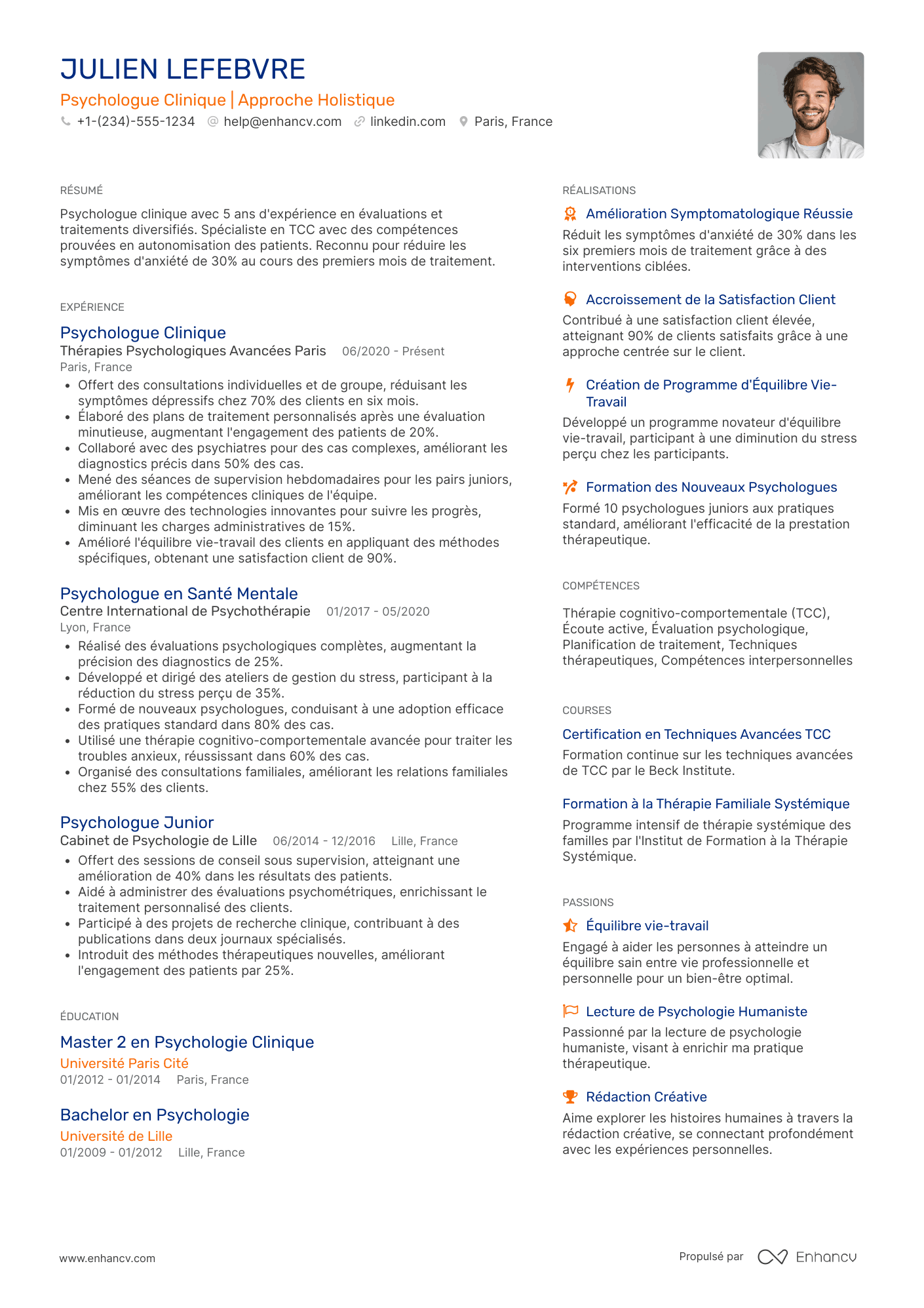 CV de psychologue dans le secteur privé Resume Example