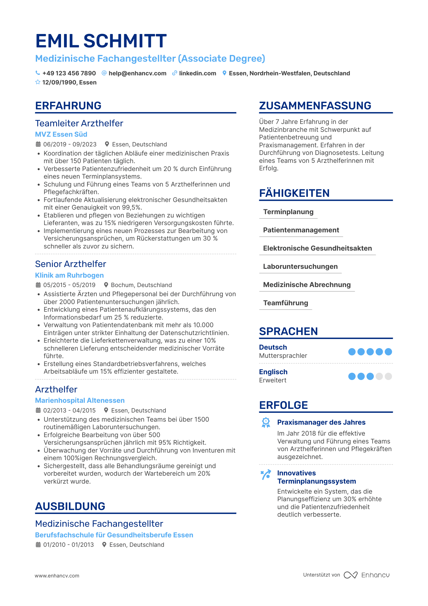 Lebenslauf als Senior Arzthelferin Resume Example