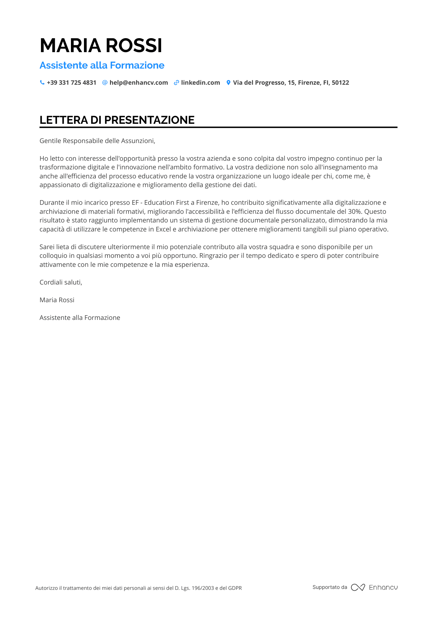 Segretaria Junior Resume Example