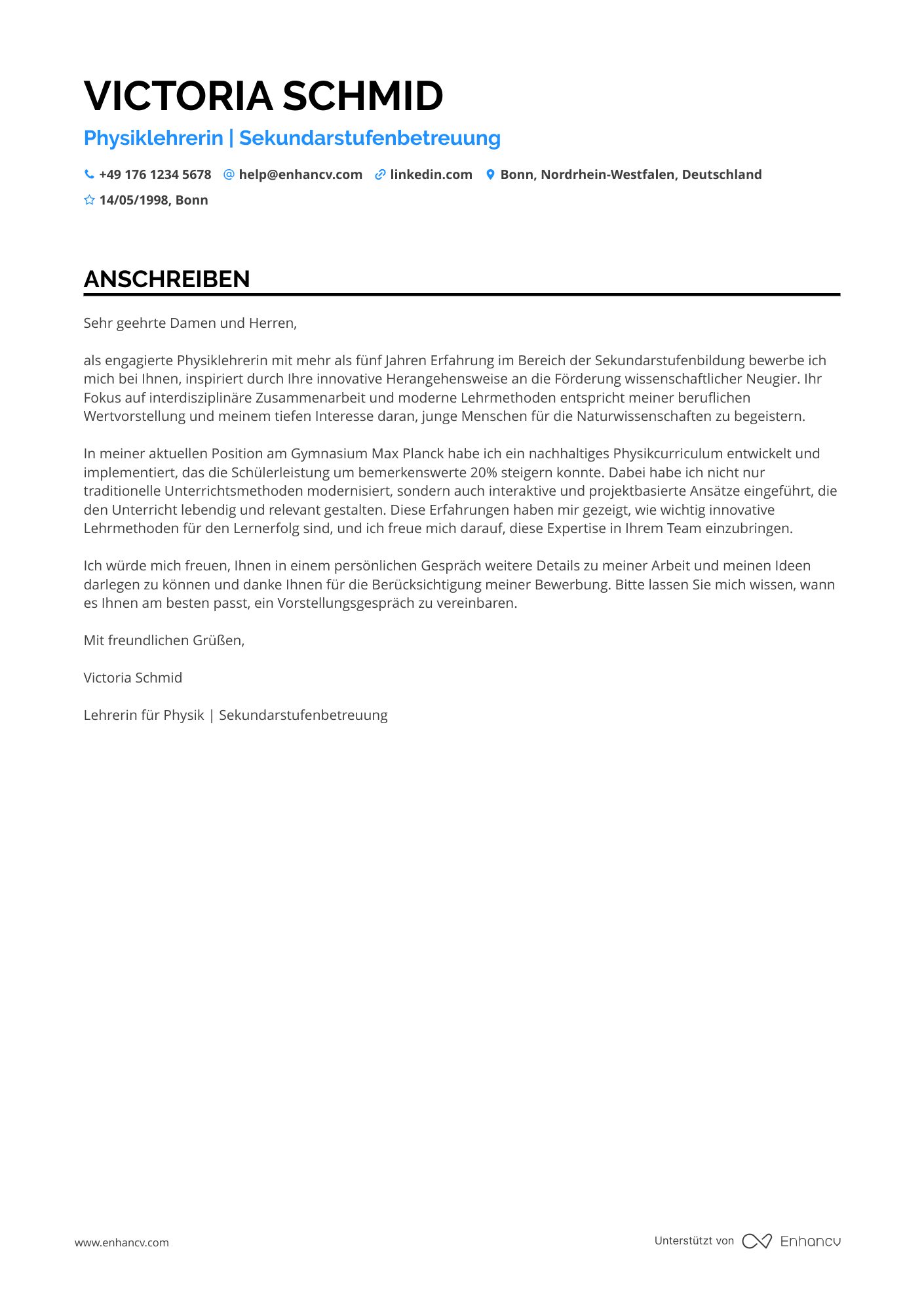 Physiklehrer Resume Example