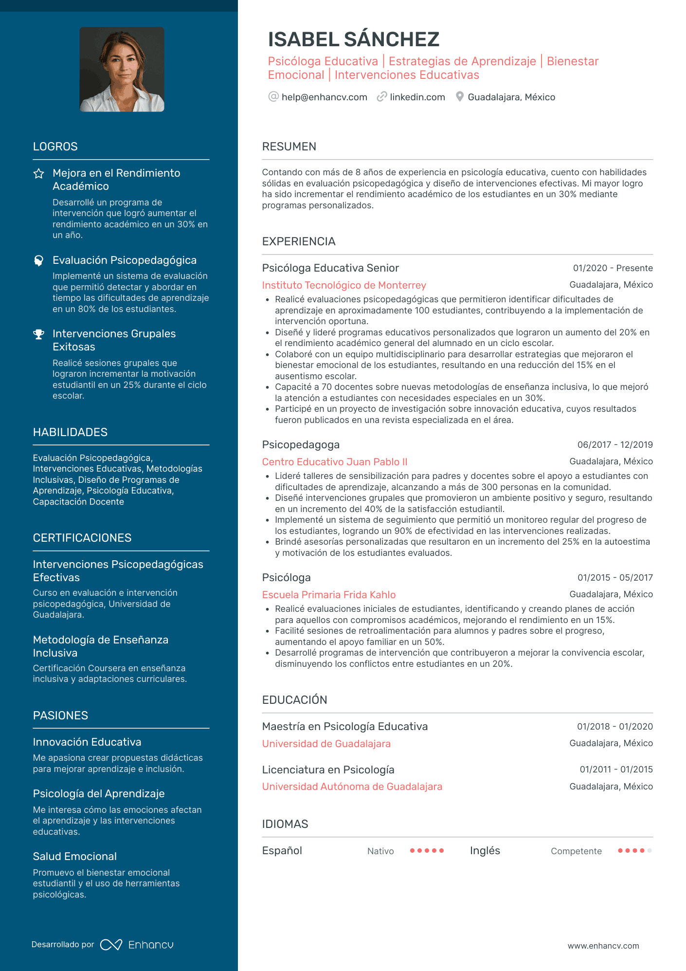 Psicólogo Educativo Resume Example