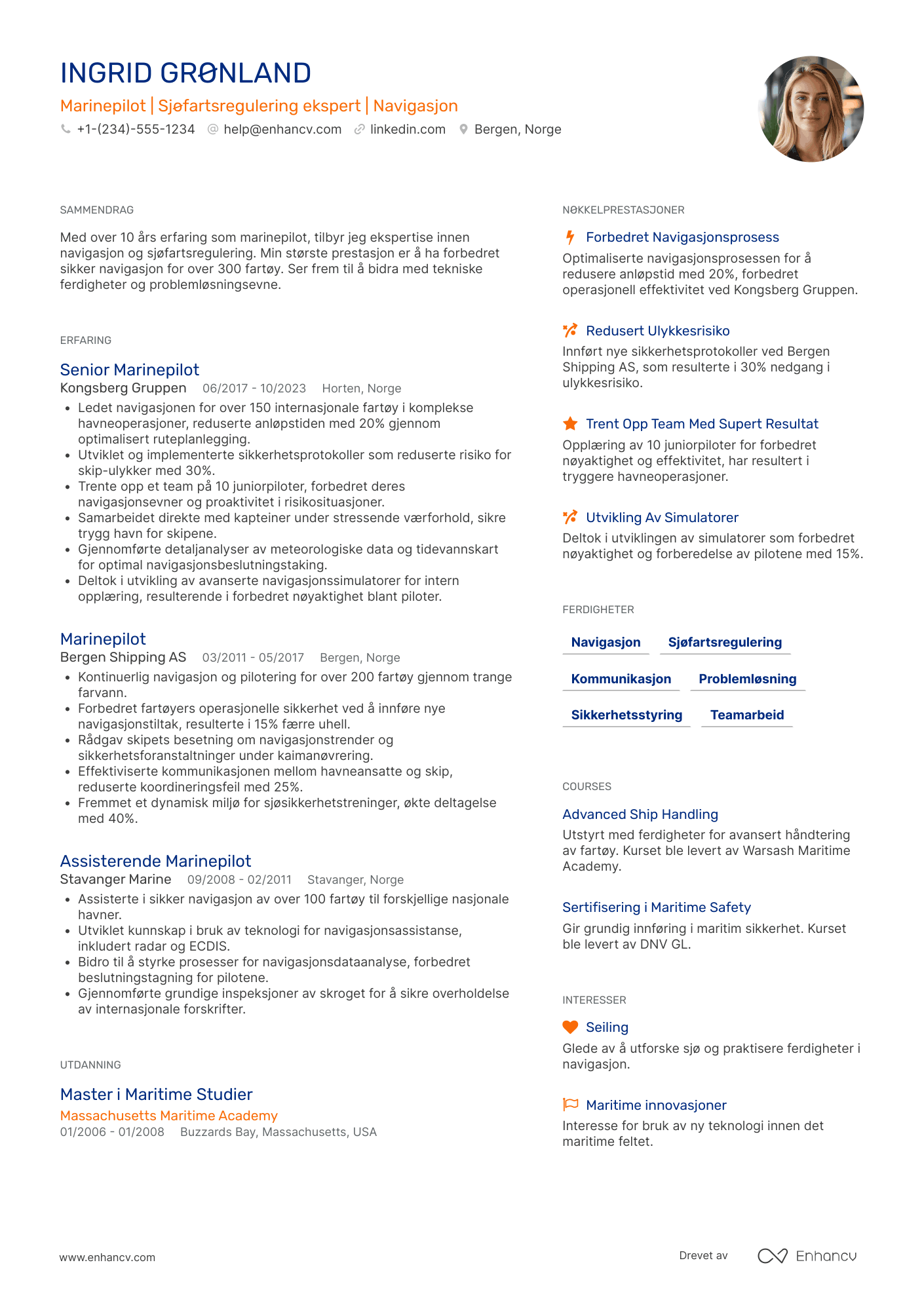 CV for Marinepilot Resume Example
