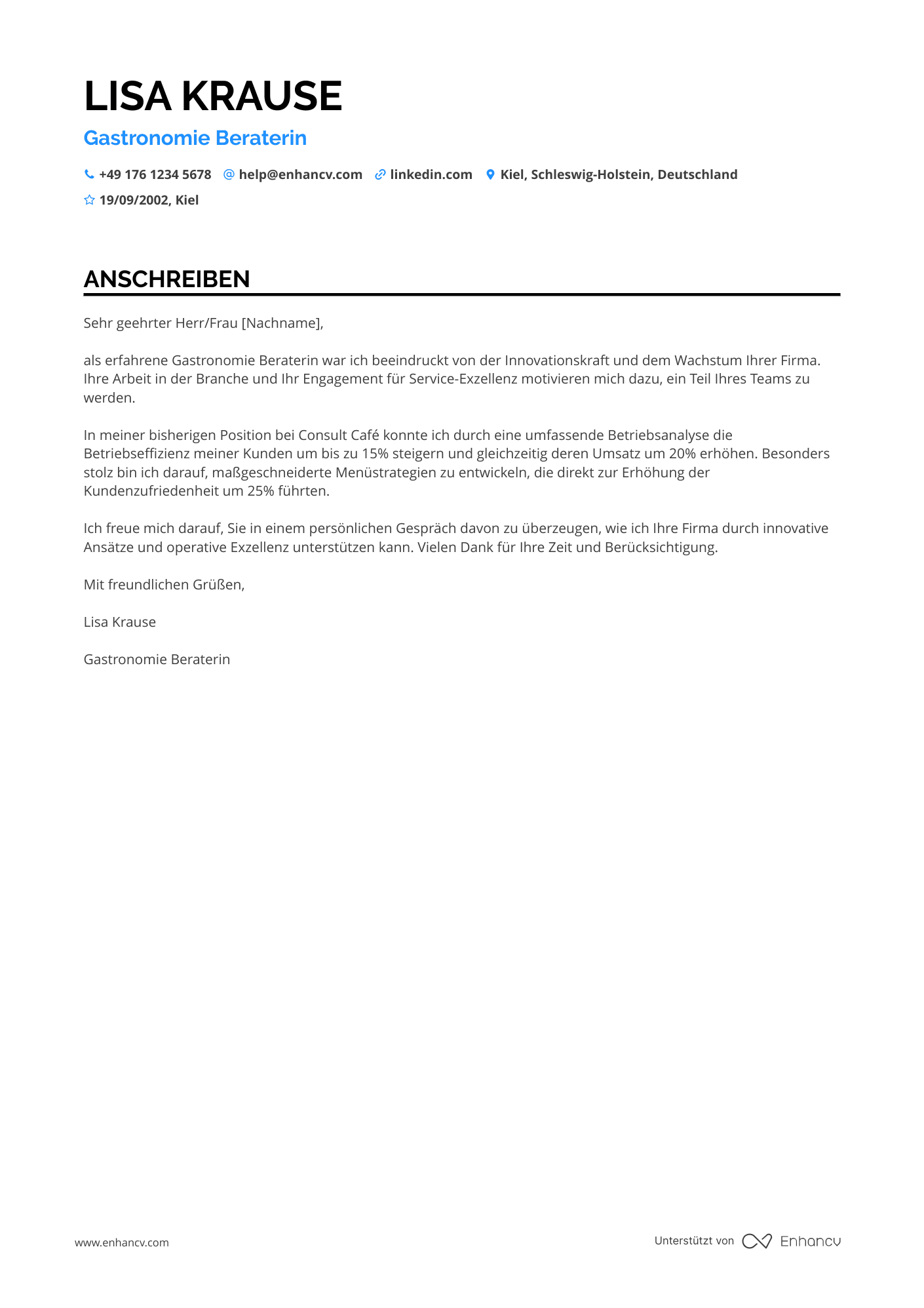 Gastronomie Berater Resume Example