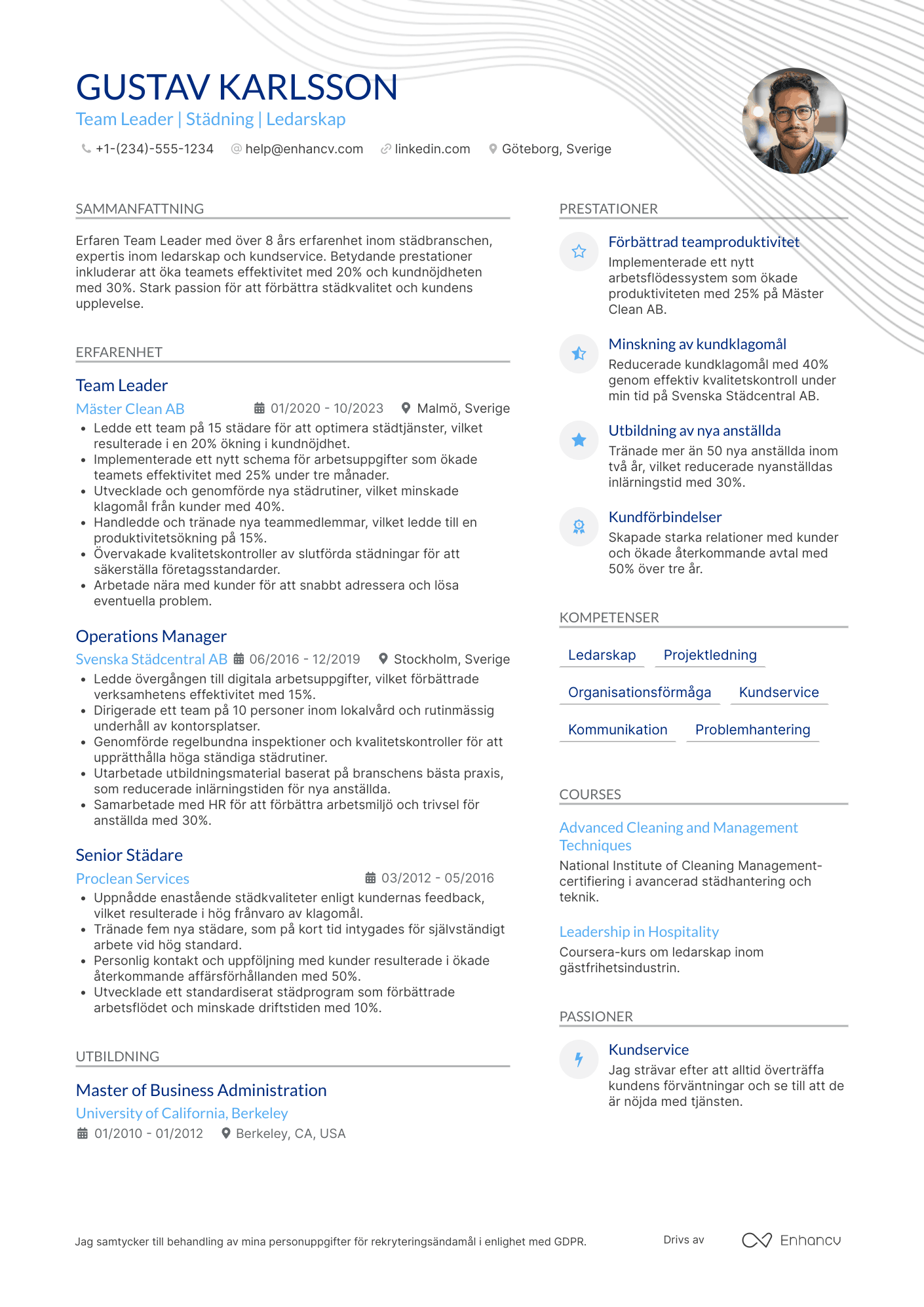 CV för Team Leader Städare Resume Example
