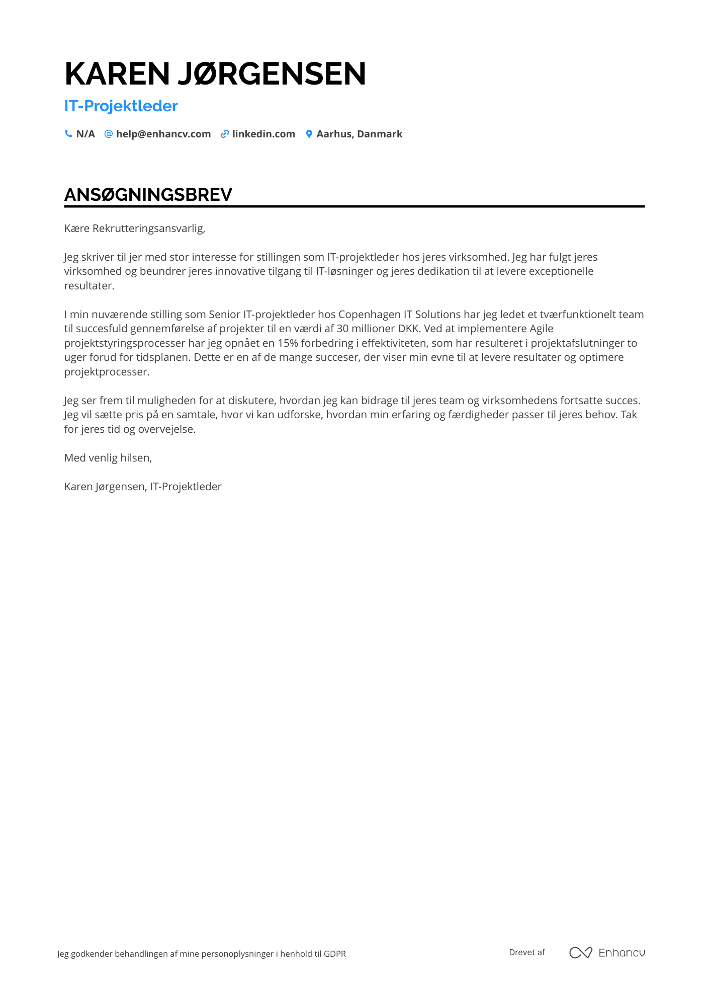 Ansøgningsbrev til IT Projektleder Resume Example