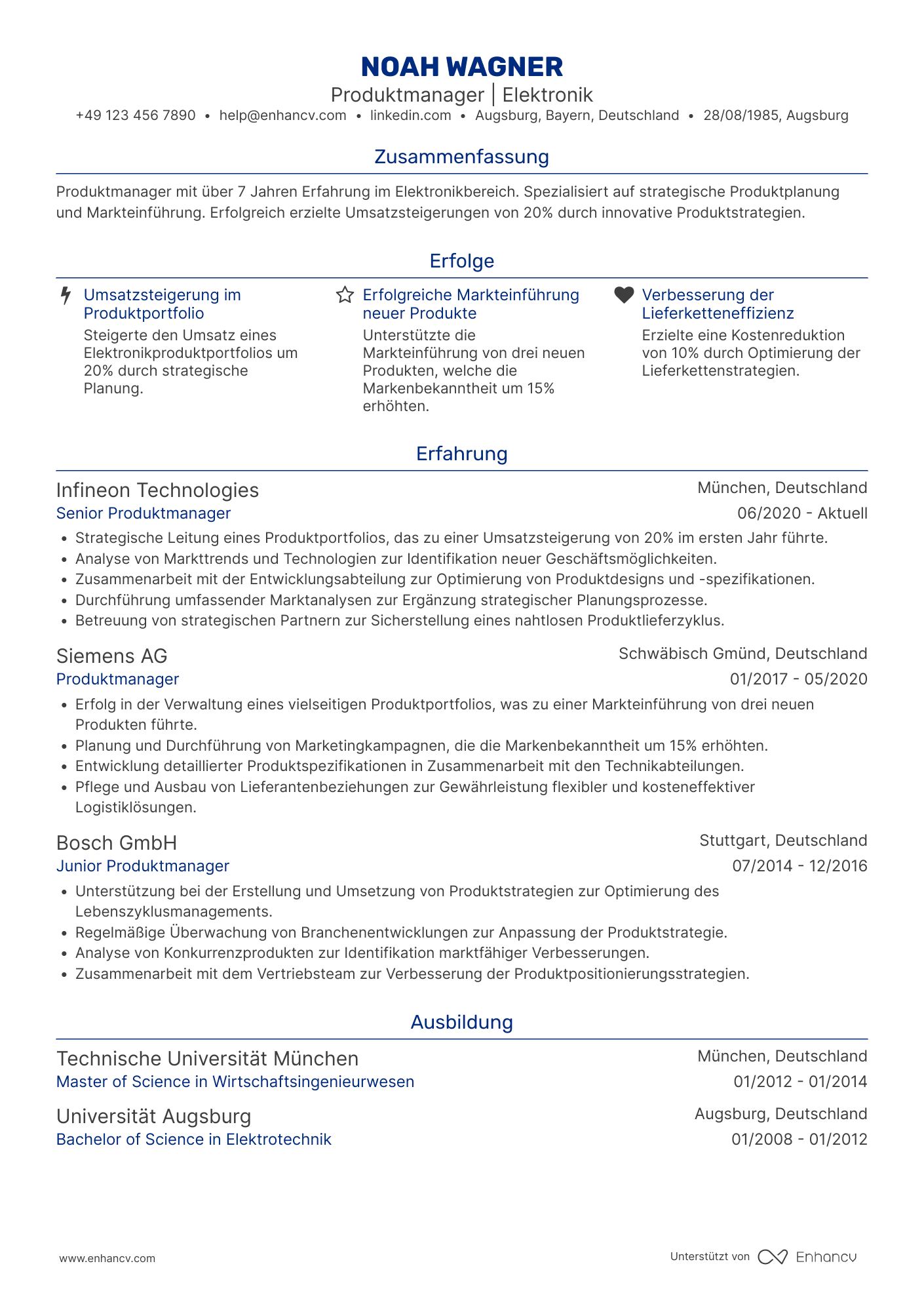 Lebenslauf als Produktmanager für Elektronik Resume Example