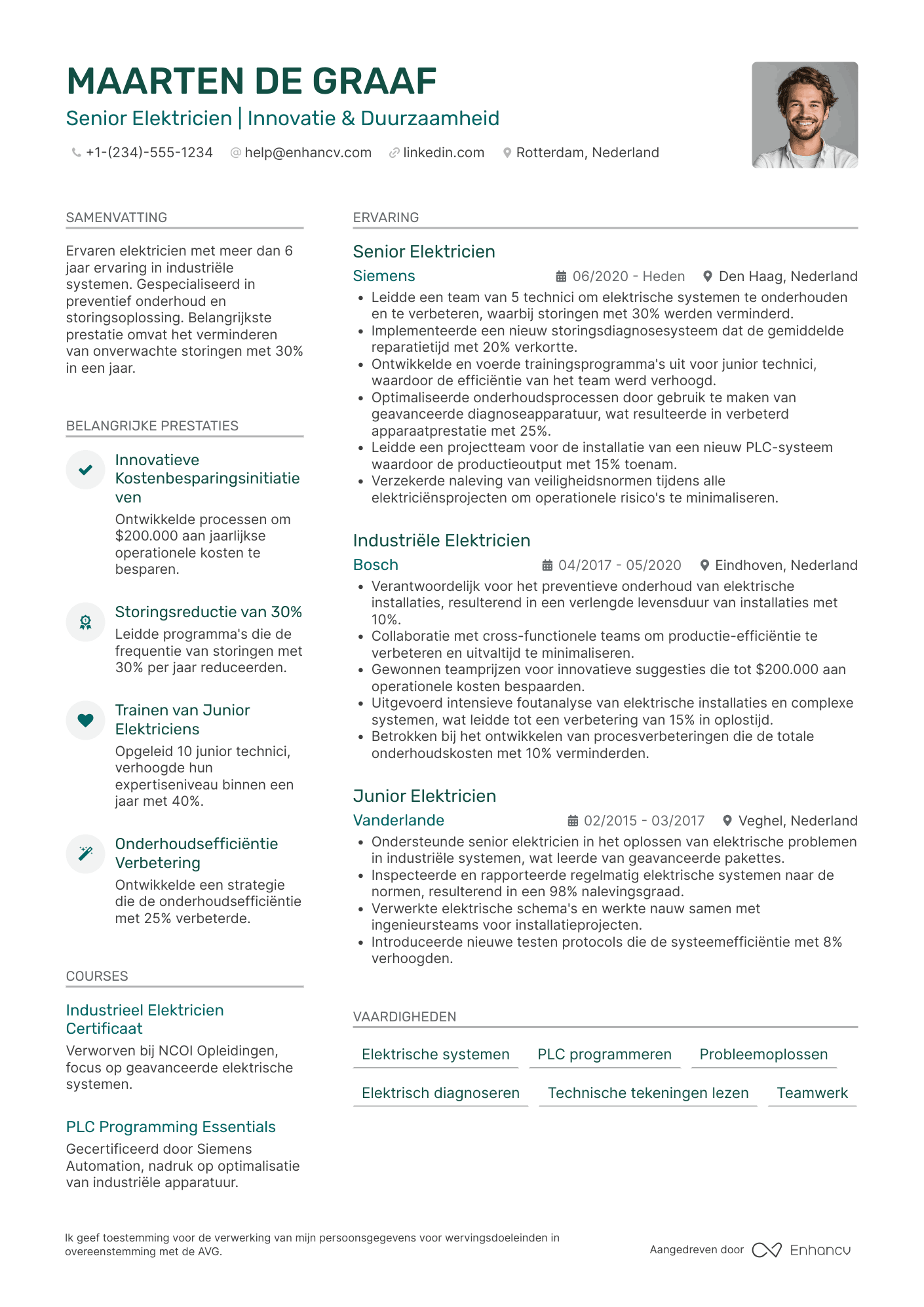 CV voor Elektricien in de Industrie Resume Example