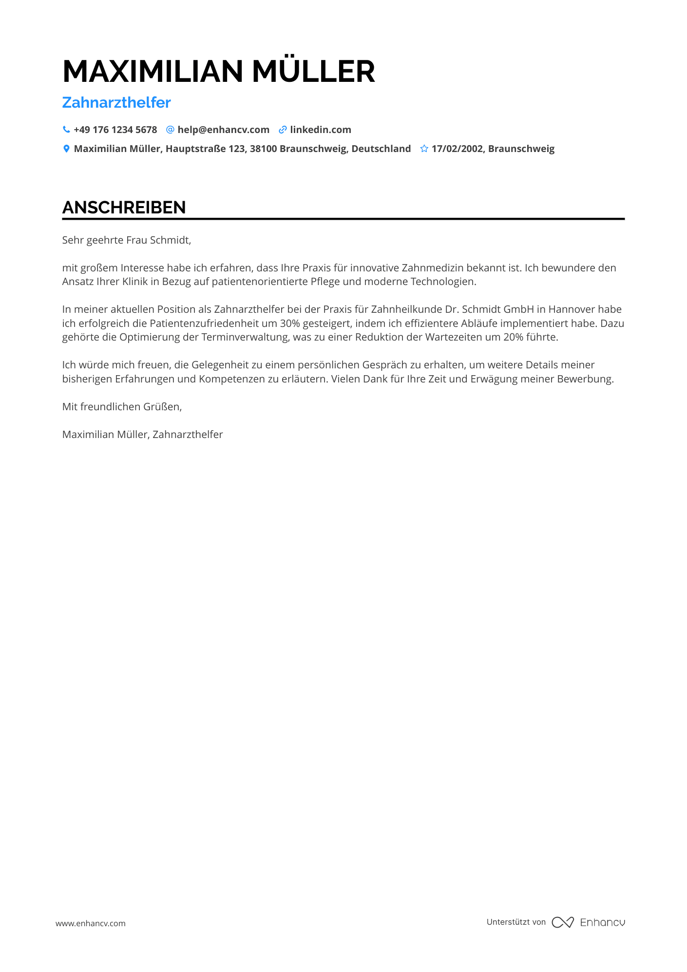 Zahnarzthelferin für Implantologie Resume Example