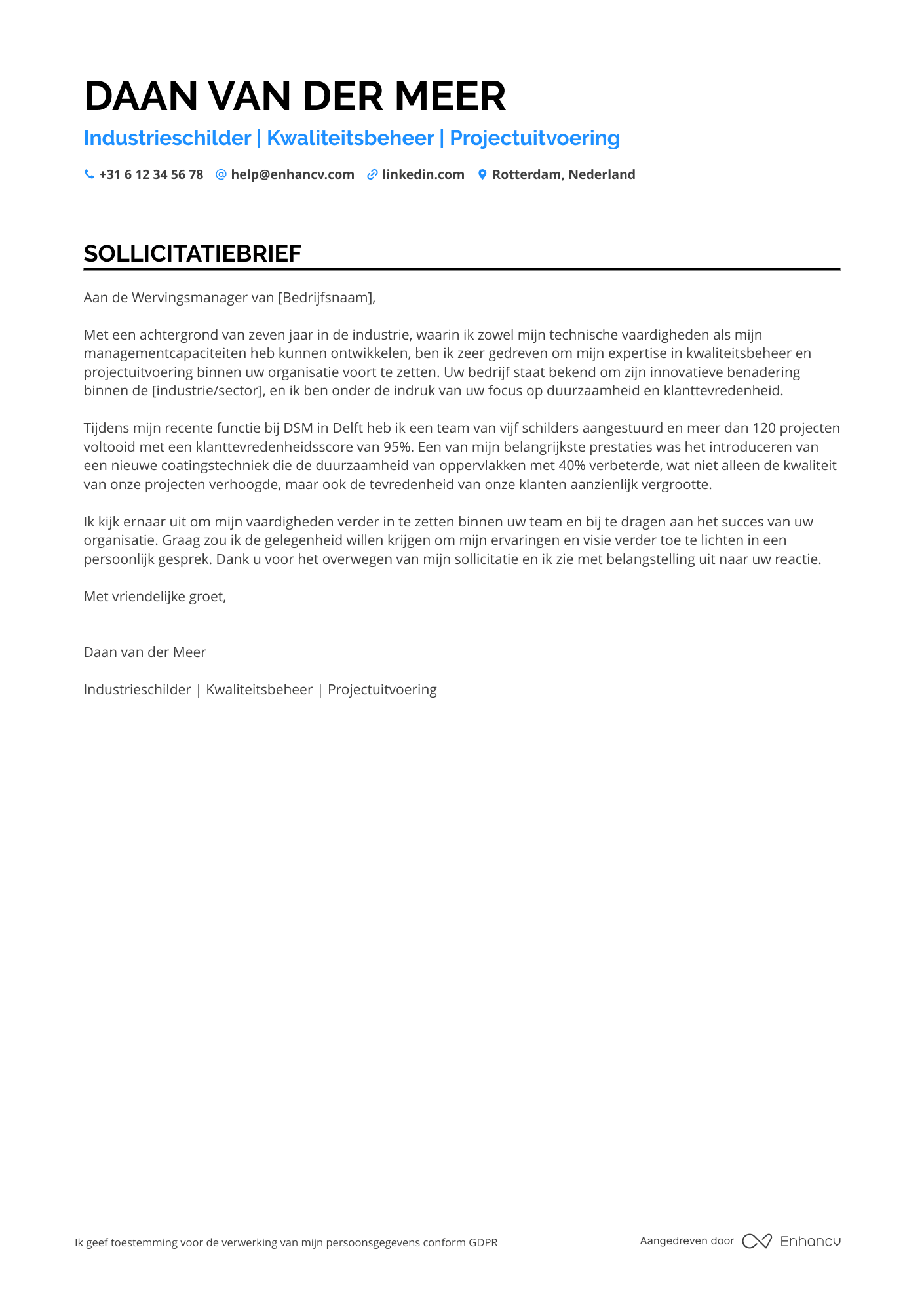 Sollicitatiebrief voor Industrieschilder Resume Example