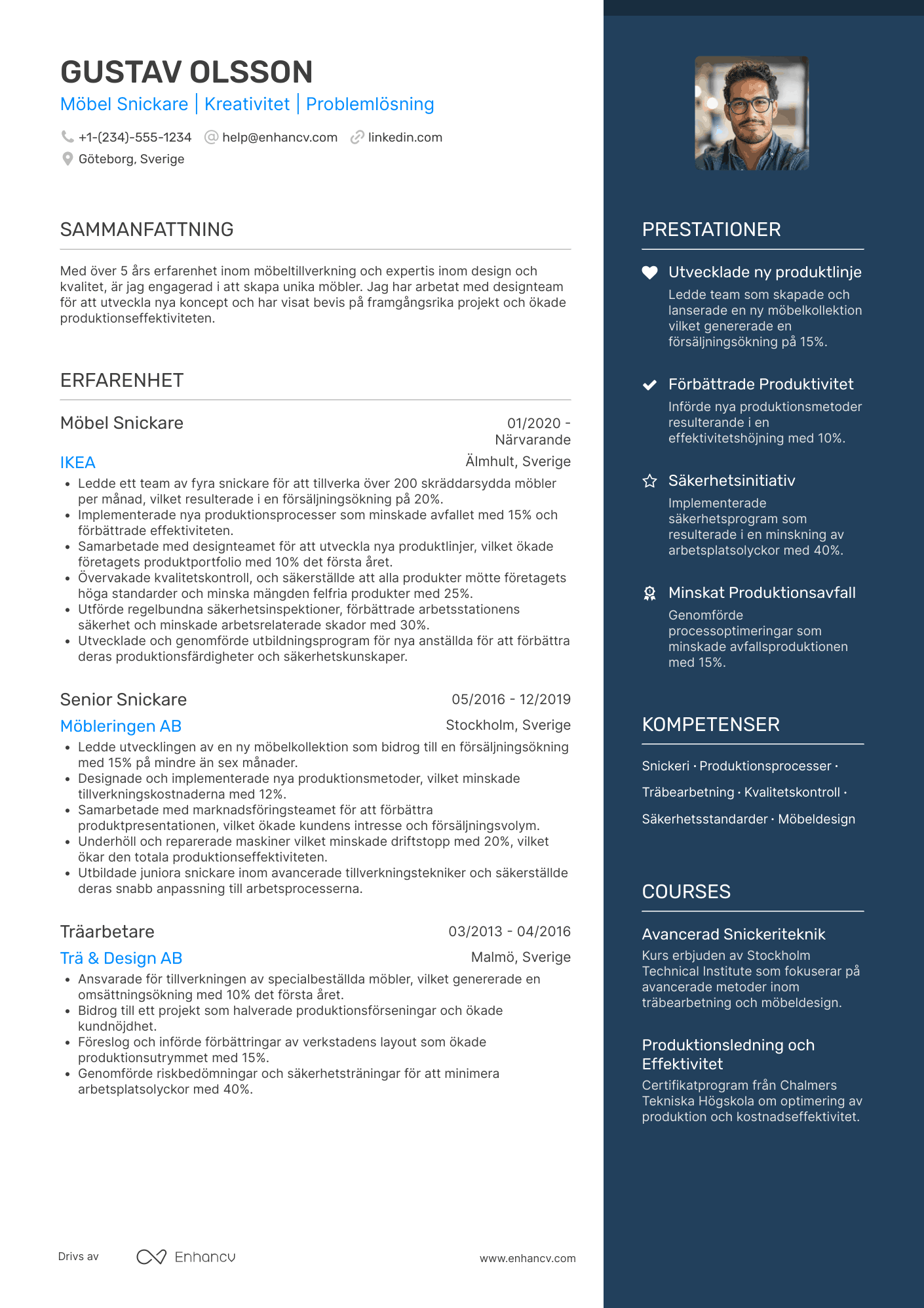 CV för Möbel Snickare Resume Example