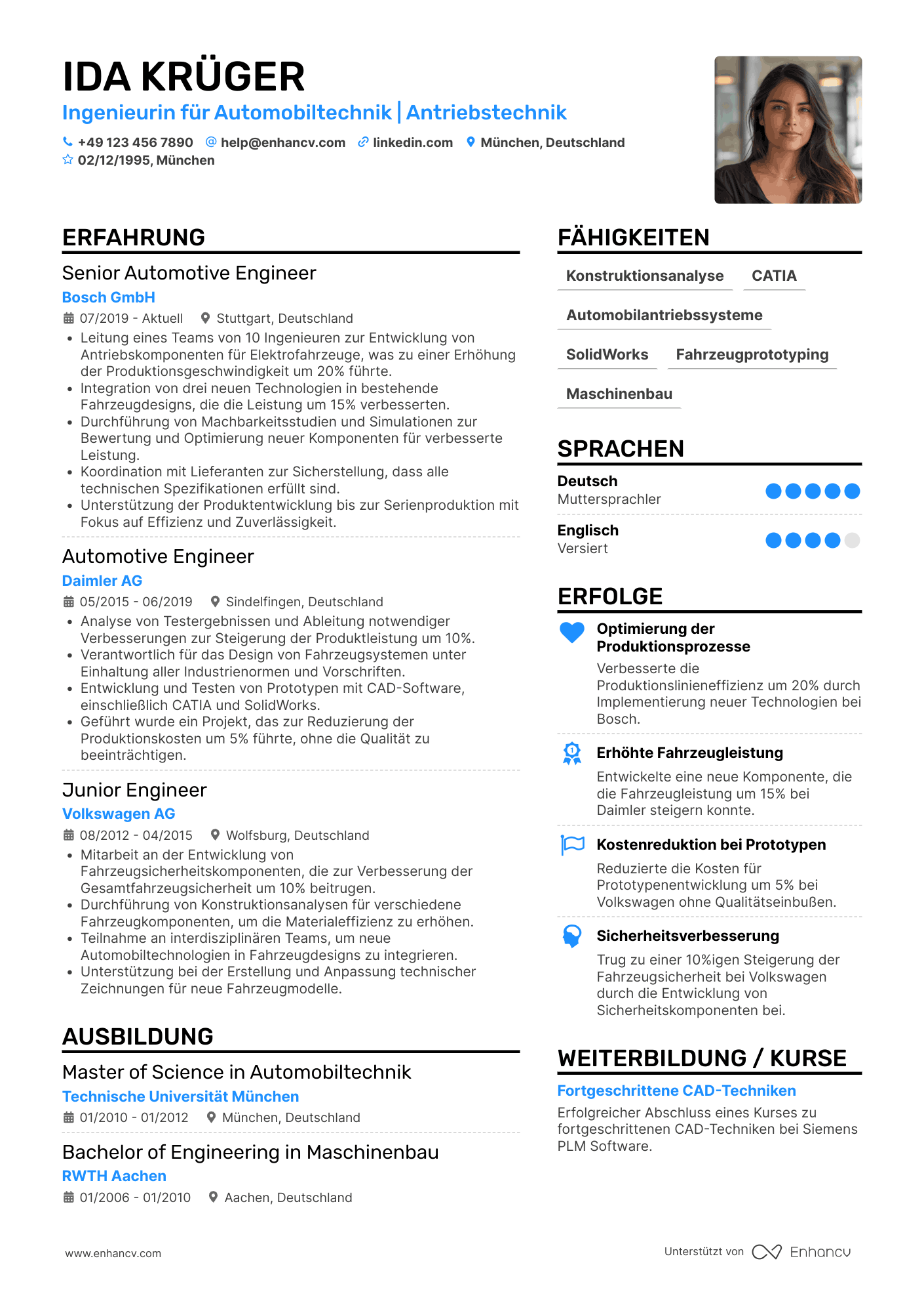 Lebenslauf in Ingenieur für Automobilindustrie Resume Example
