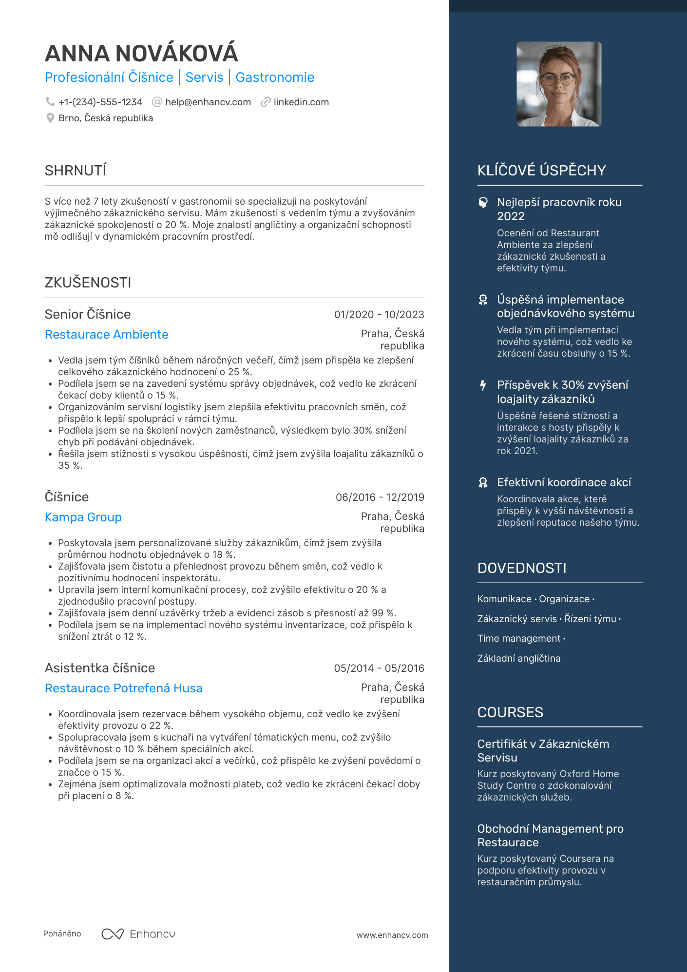 Životopis pro Číšník na plný úvazek Resume Example