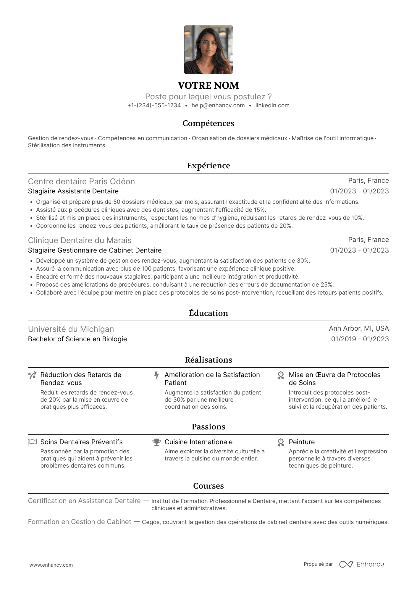 Exemple de CV d’assistant·e dentaire débutant·e Resume Example