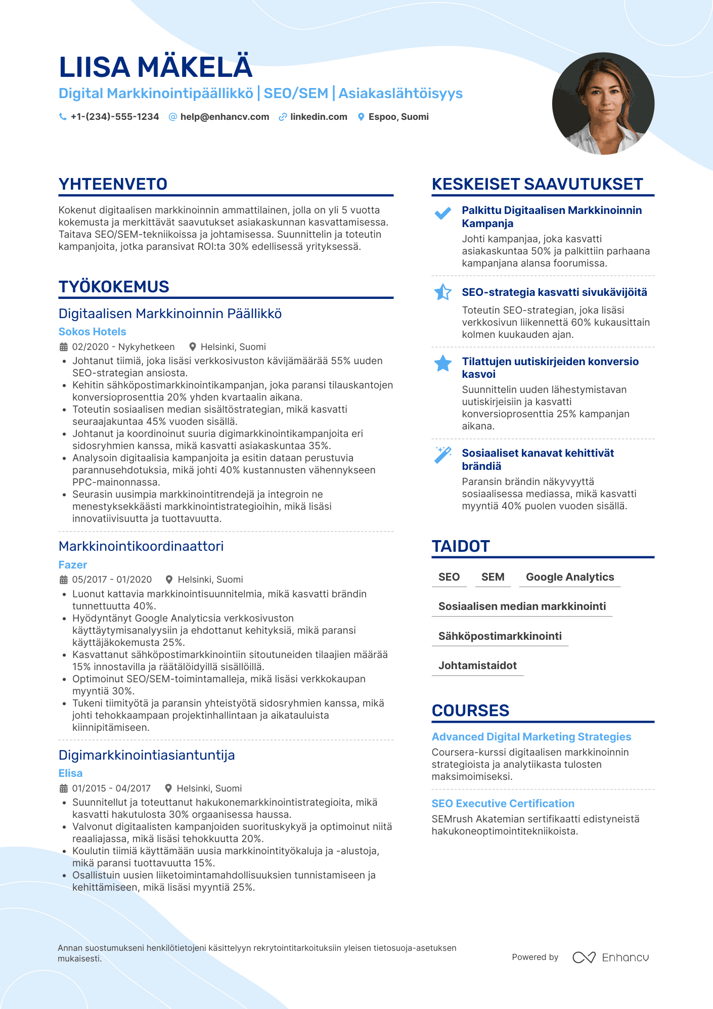 Ansioluettelo Digital Markkinointipäällikkö Resume Example