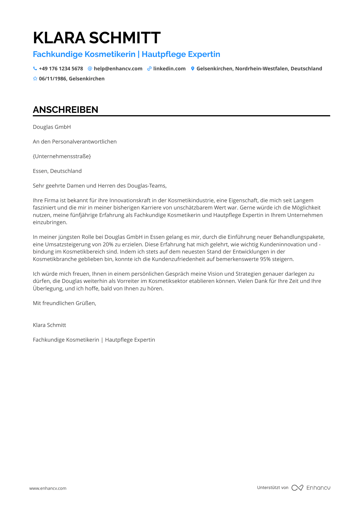 Fachkundige Kosmetikerin Resume Example