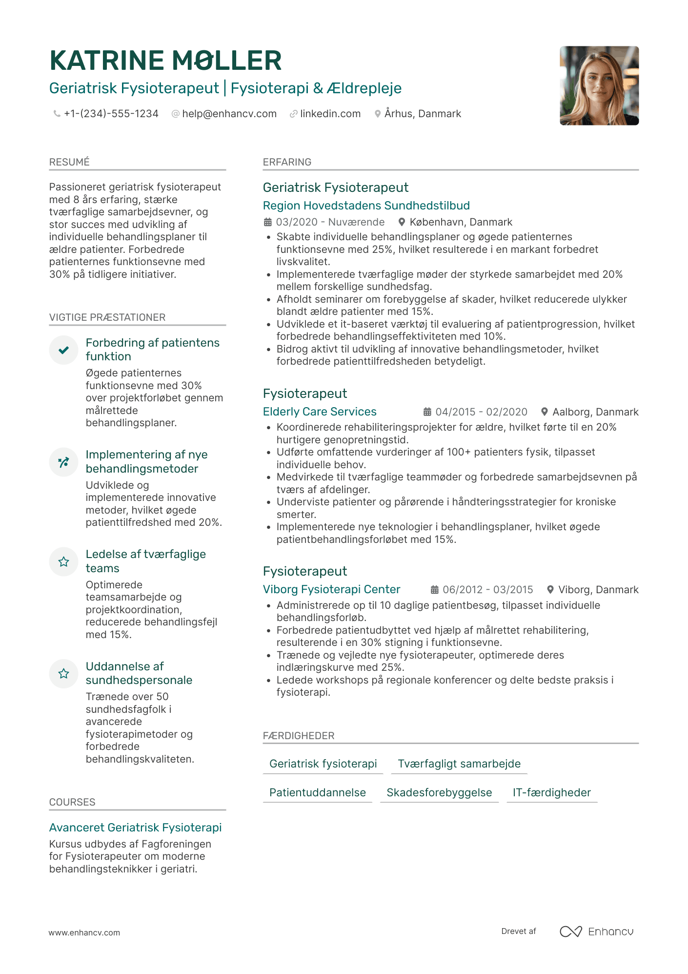 CV til Geriatrisk fysioterapeut Resume Example