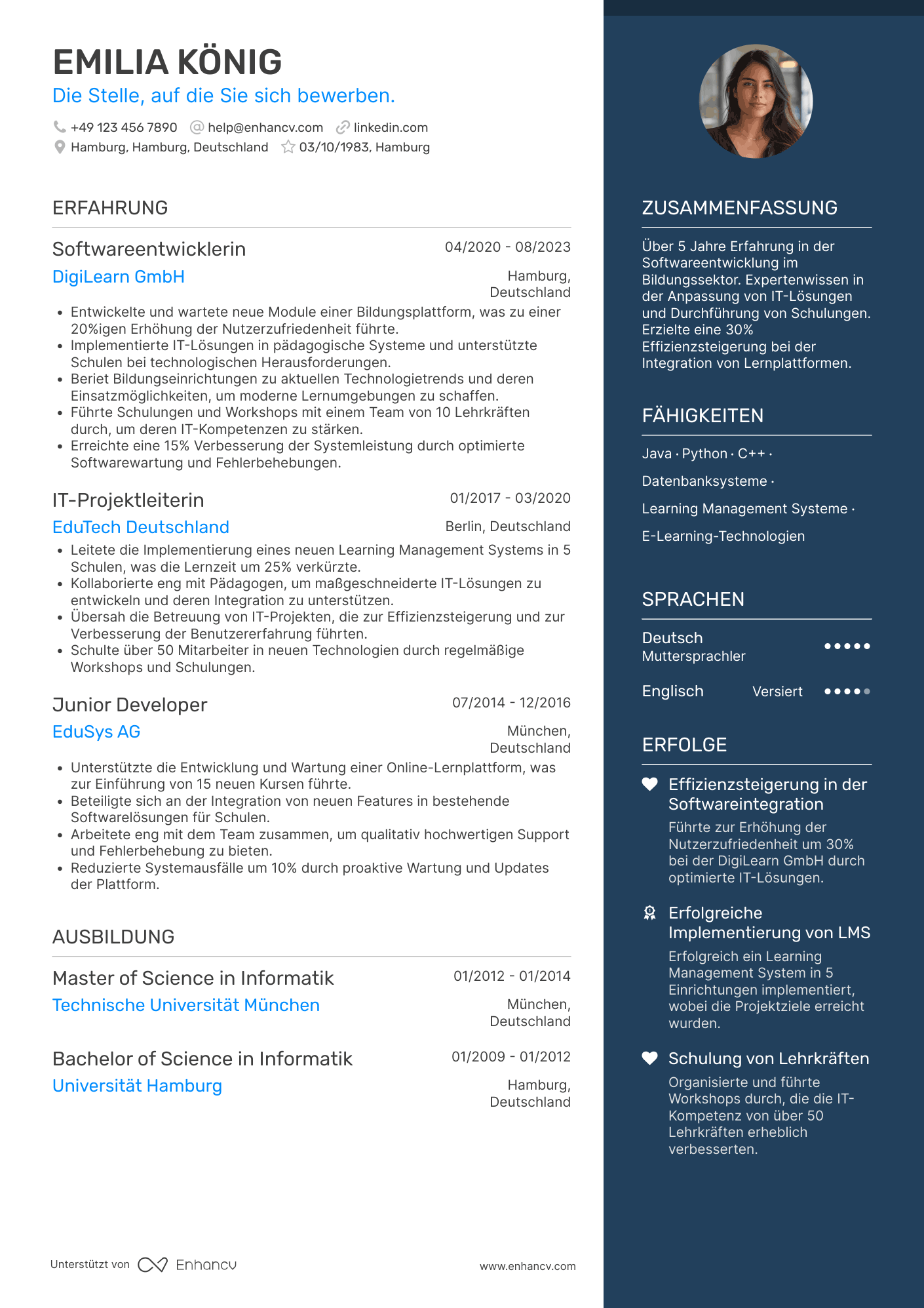 Lebenslauf in Informatiker in der Bildungsbranche Resume Example