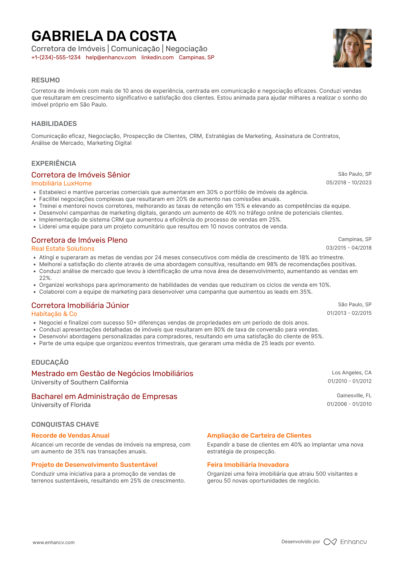Corretor de casas e terrenos Resume Example
