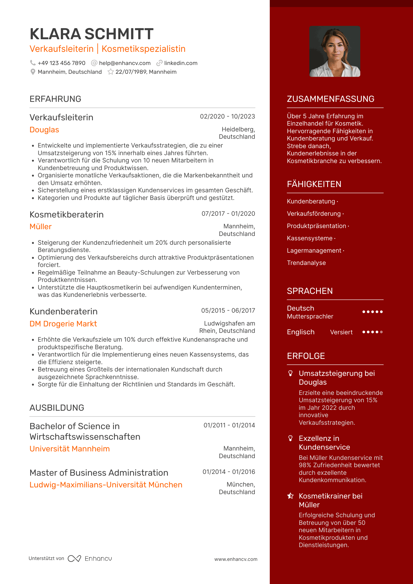 Lebenslauf in Einzelhandelsverkäufer für Kosmetik Resume Example