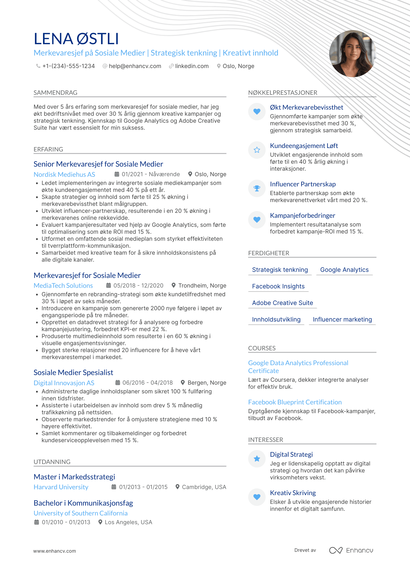 CV for Merkevaresjef for Sosiale Medier Resume Example