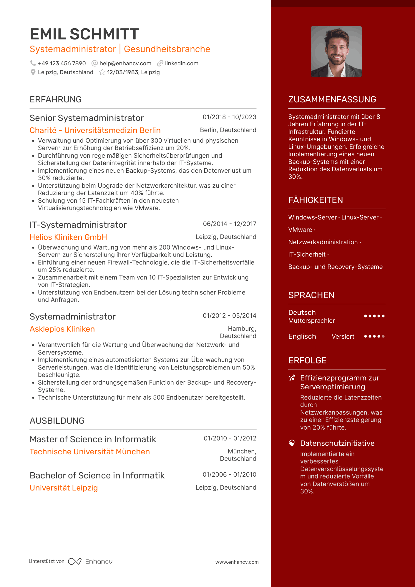 Lebenslauf in Systemadministrator in der Gesundheitsbranche Resume Example
