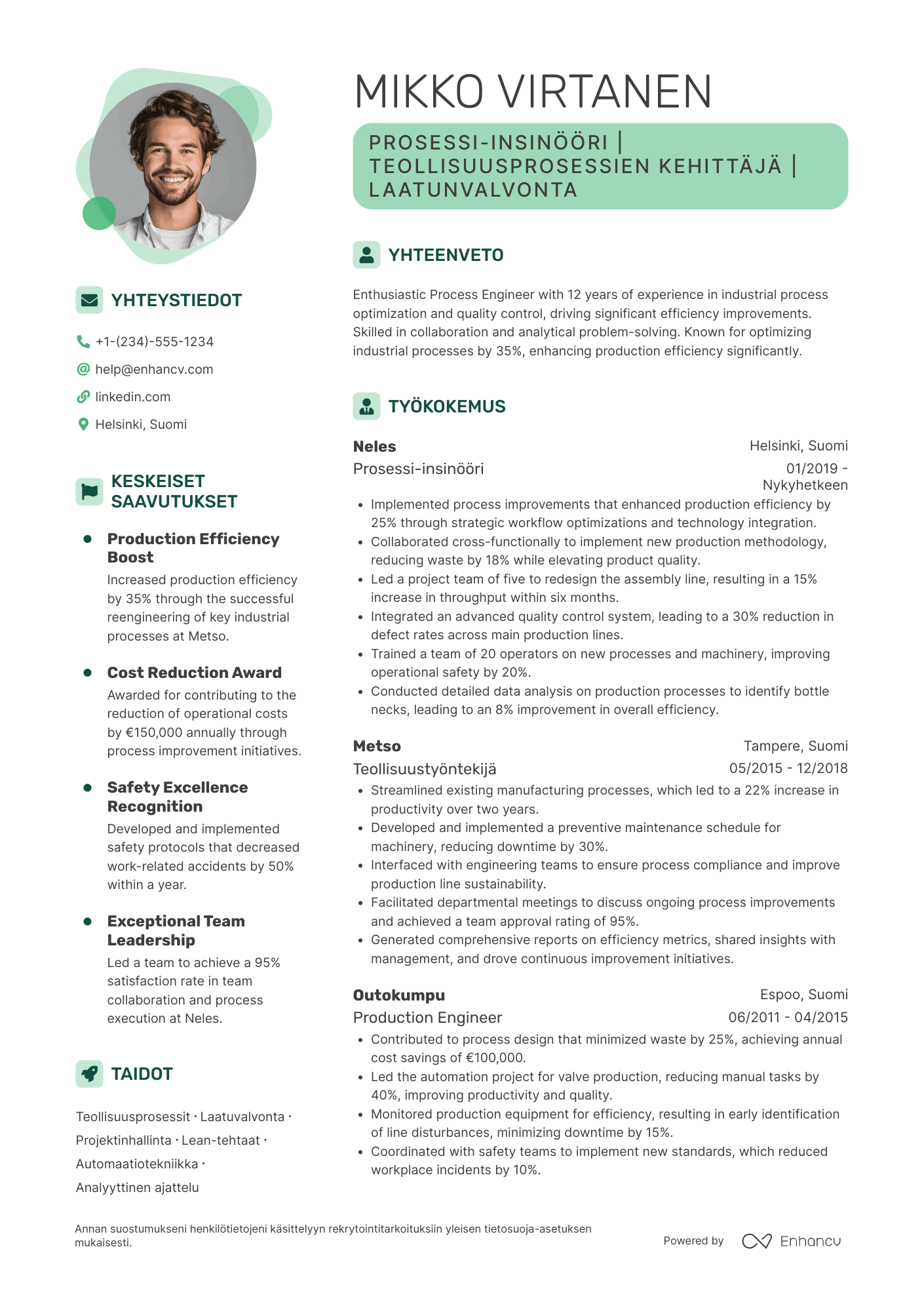 Ansioluettelo Teollisuustyöntekijä Prosessi insinööri Resume Example