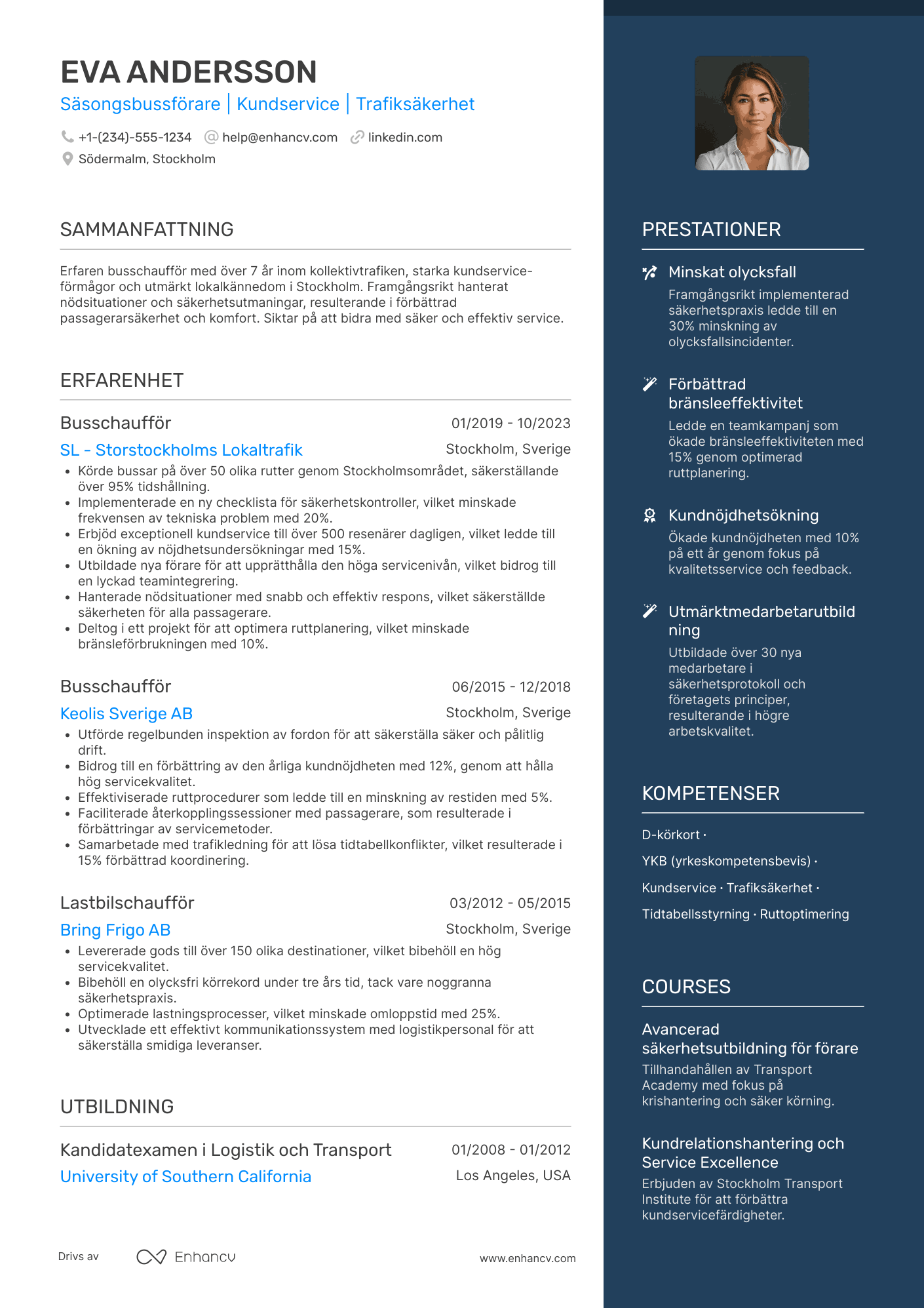 CV för Säsongsbussförare Resume Example
