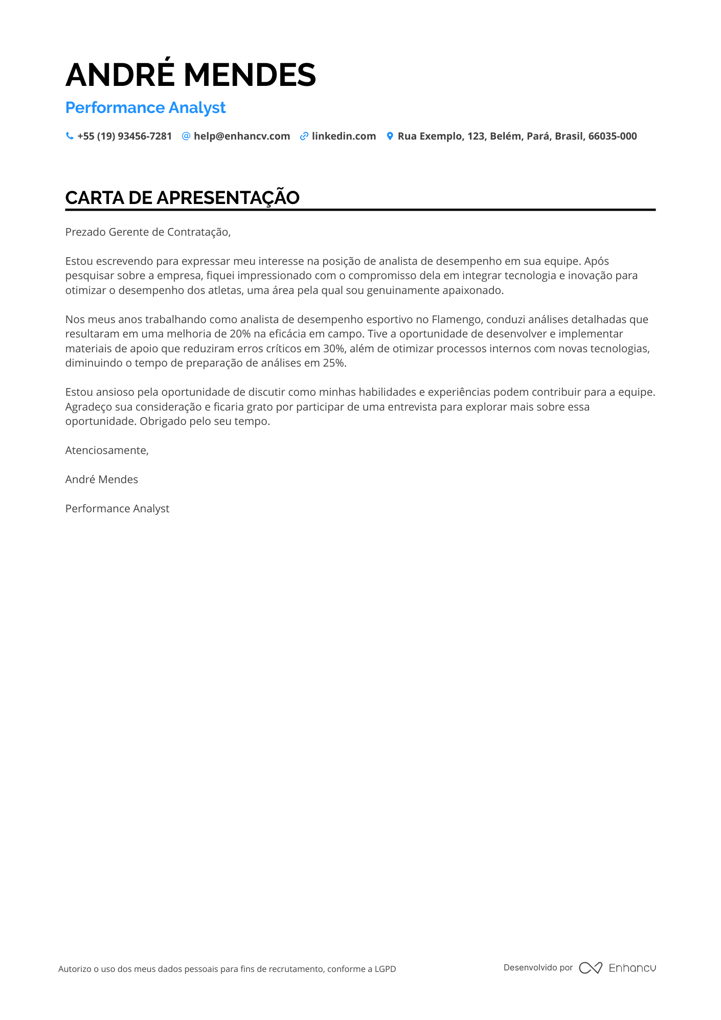 Atleta de Alta Performance Resume Example