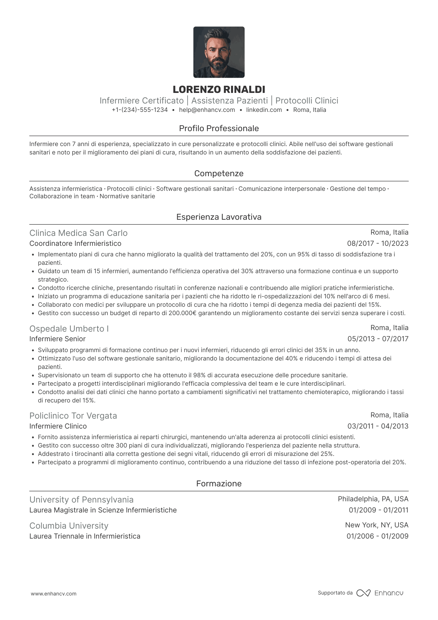 Curriculum infermiere IPASVI Resume Example