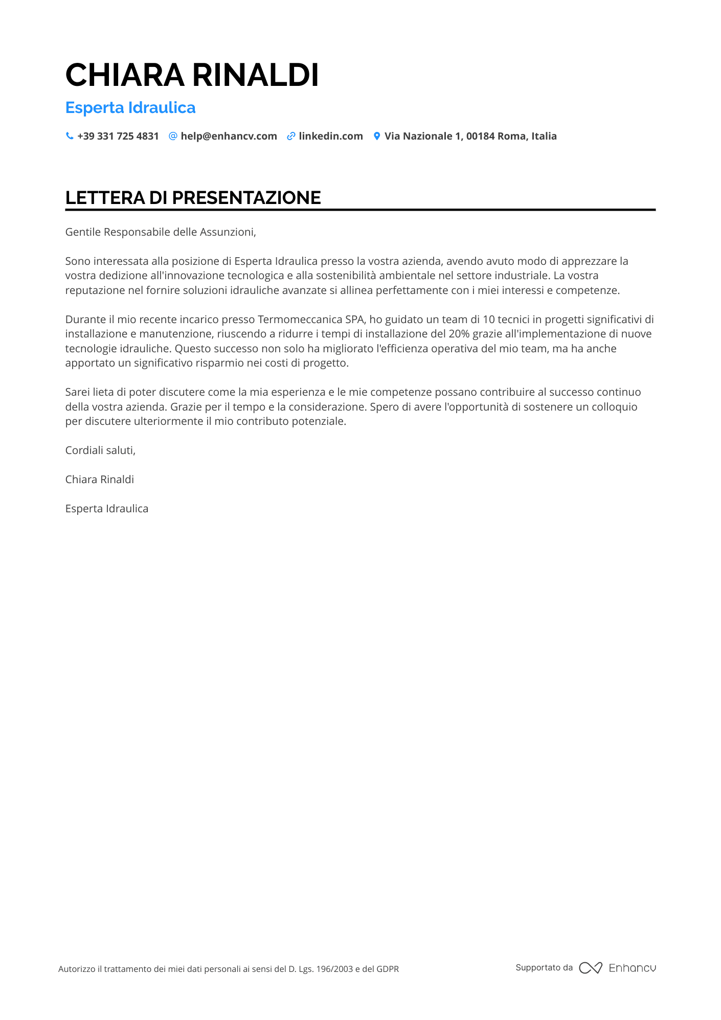 Idraulico Certificato Resume Example