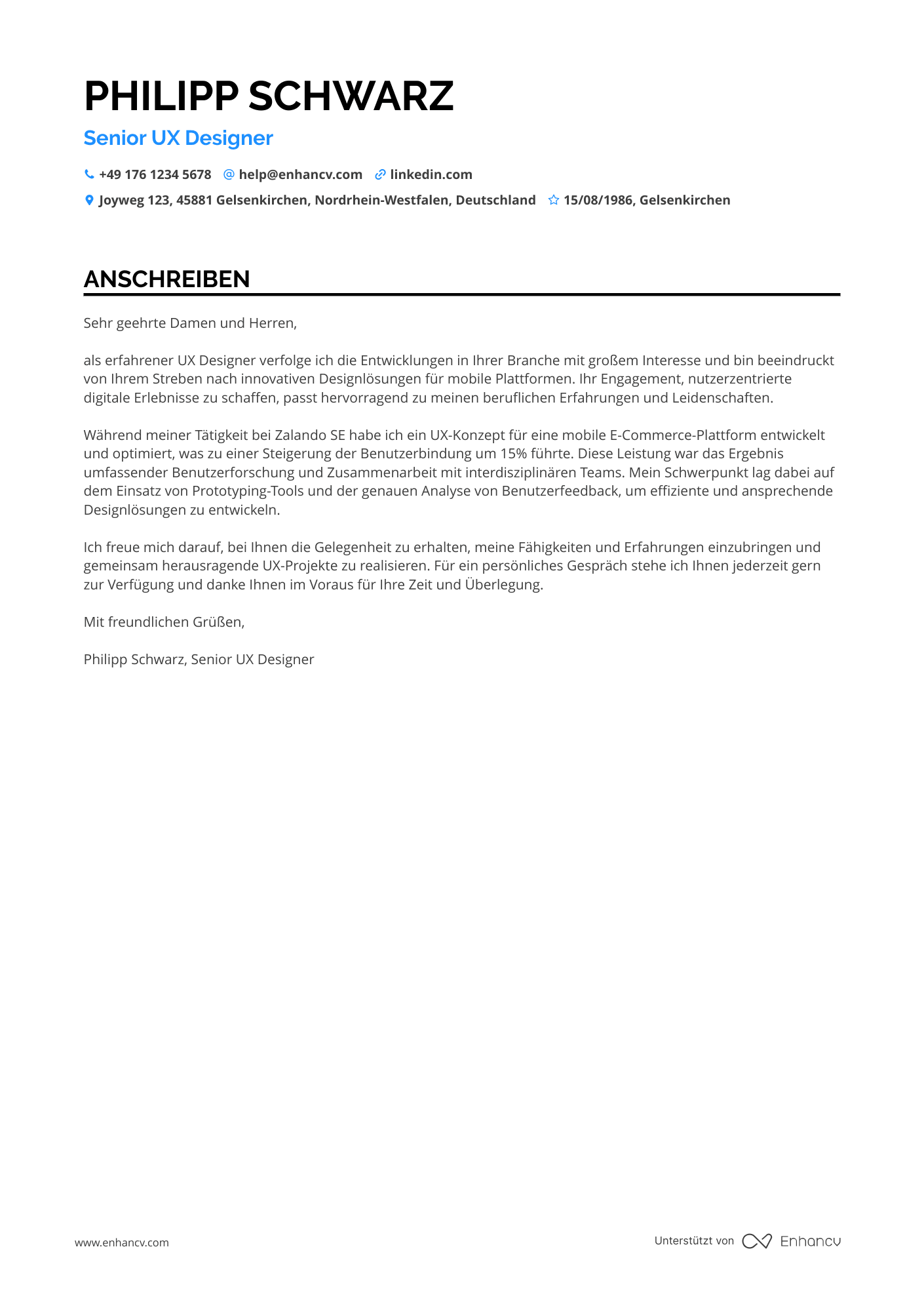 UX Designer für mobile Anwendungen Resume Example