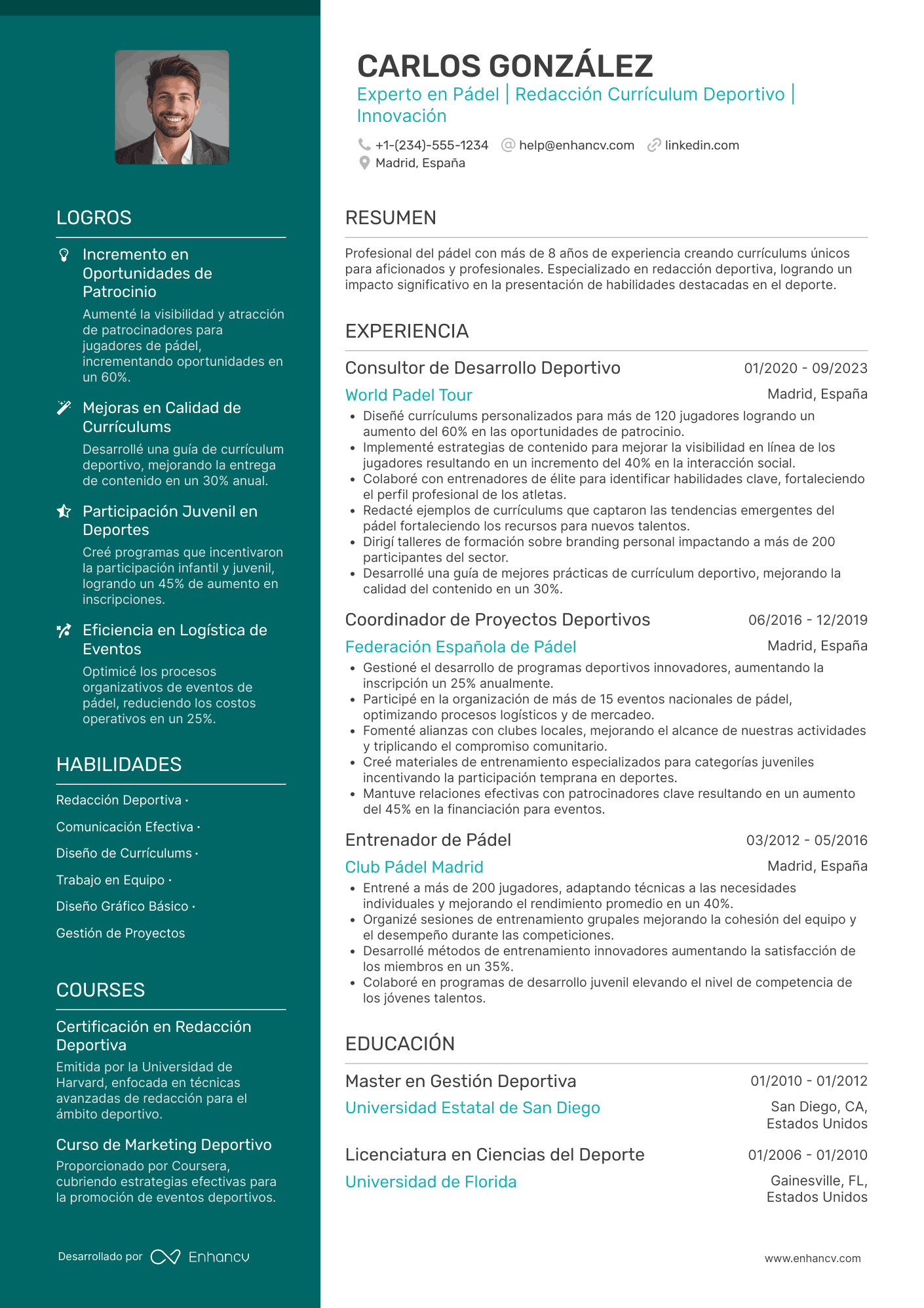 Ejemplo de currículum deportivo de pádel Resume Example