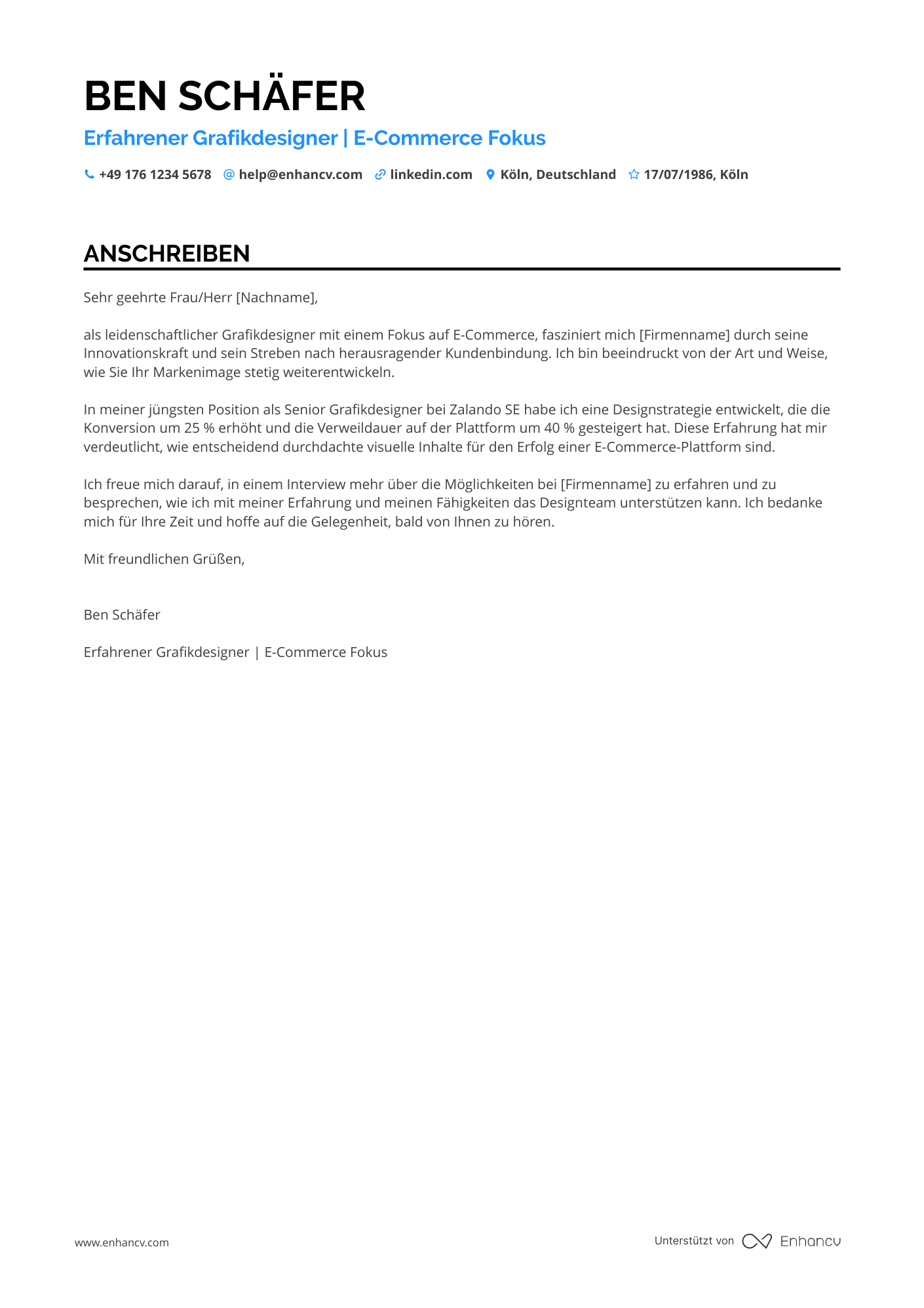 Grafikdesigner im E Commerce Resume Example