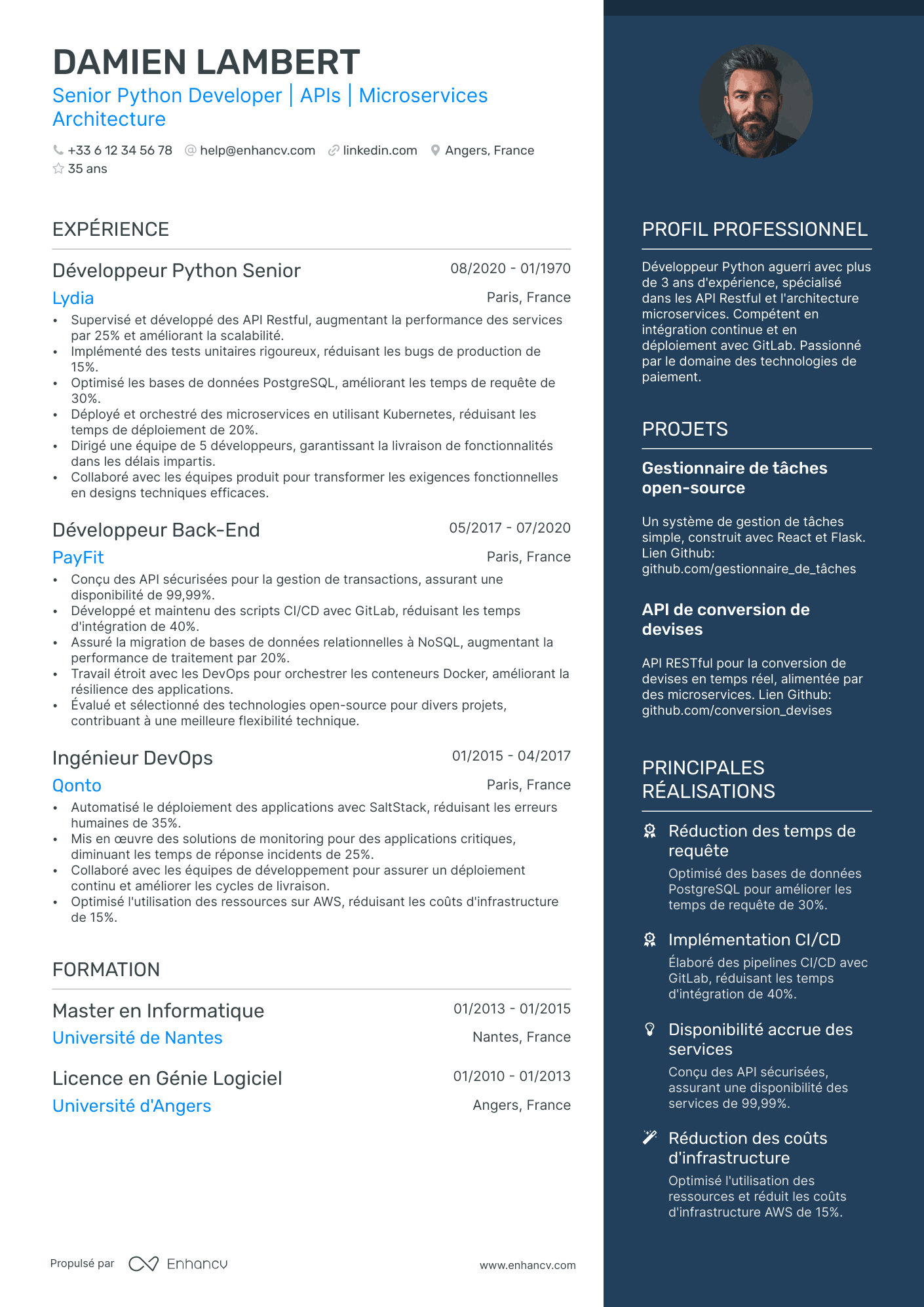 Web Développeur Back End Resume Example