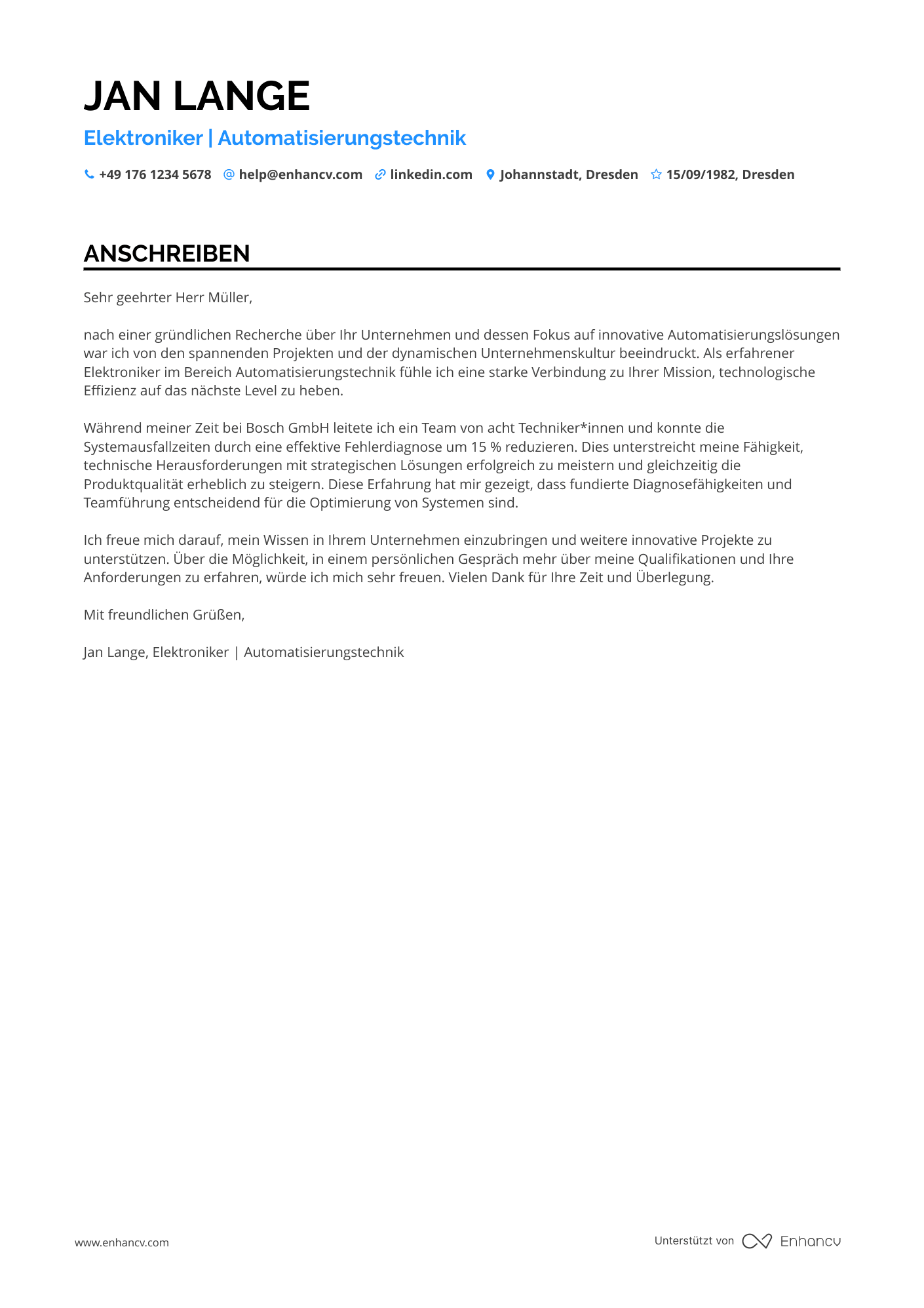 Elektroniker mit Spezialisierung Resume Example