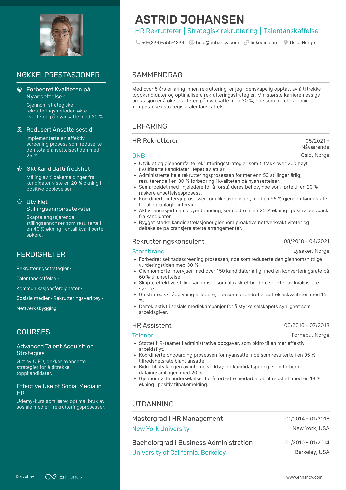 CV for HR Rekrutterer Resume Example