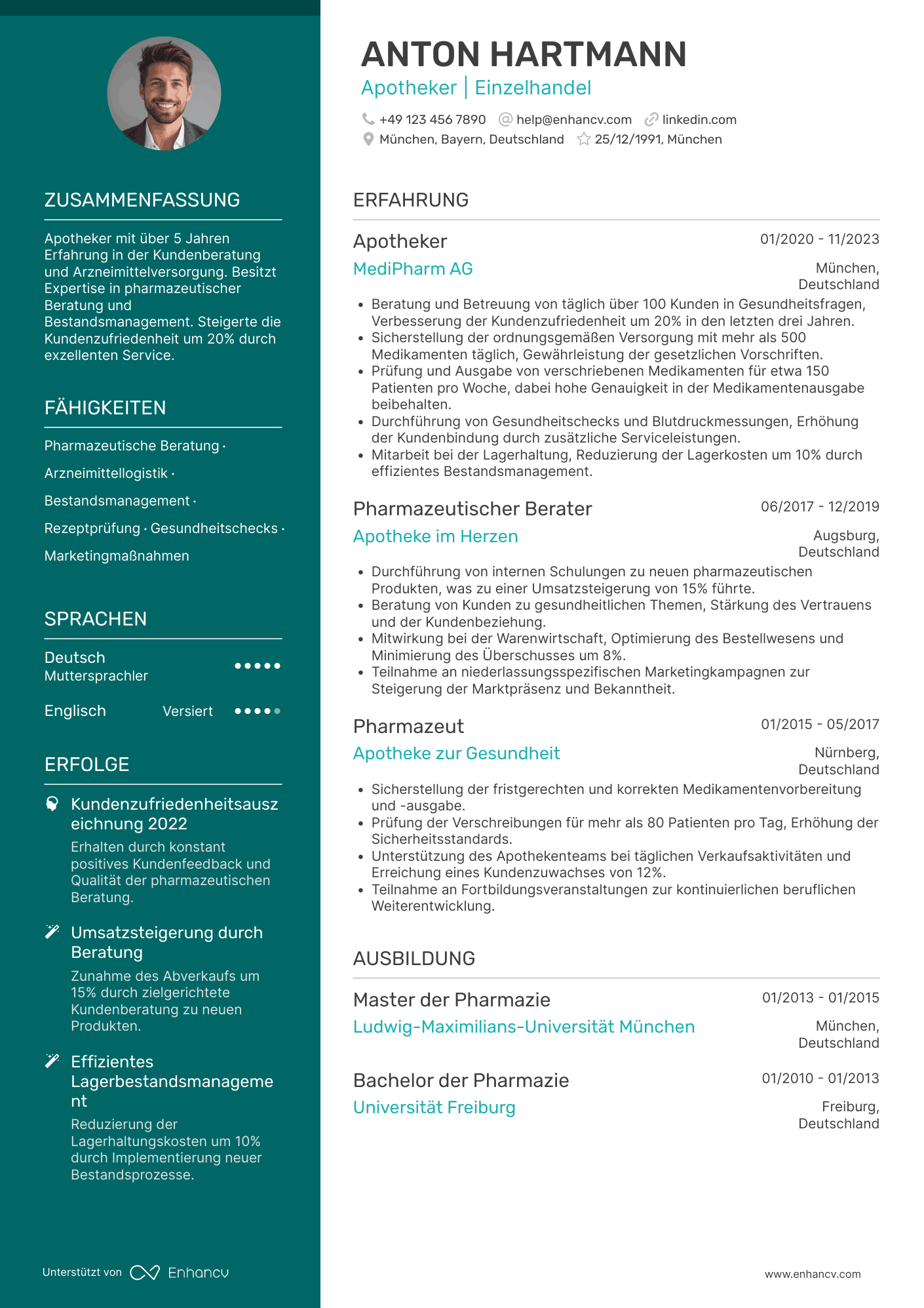 Lebenslauf als Apotheker im Einzelhandel Resume Example