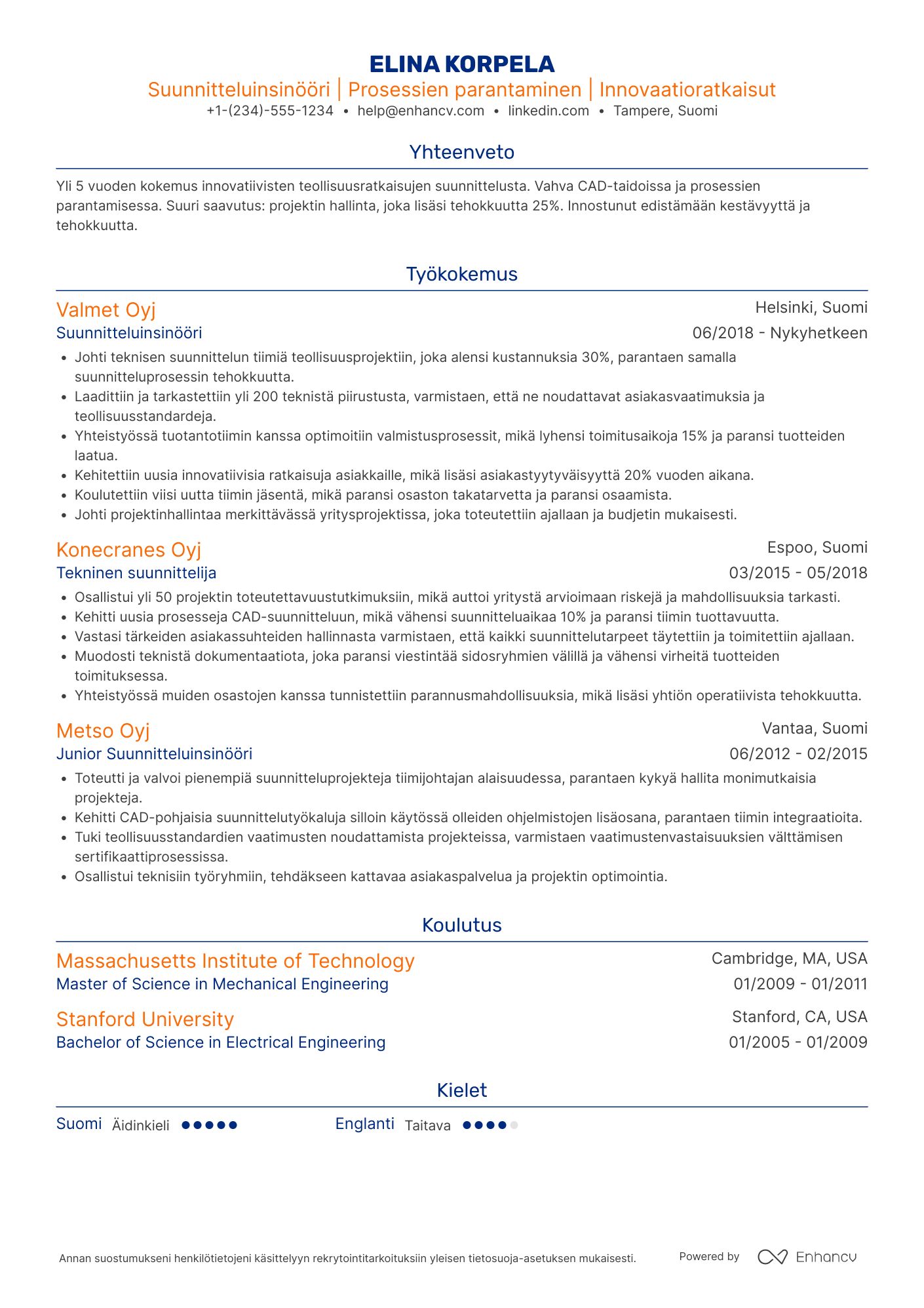 Ansioluettelo Suunnitteluinsinööri Teollisuus Resume Example