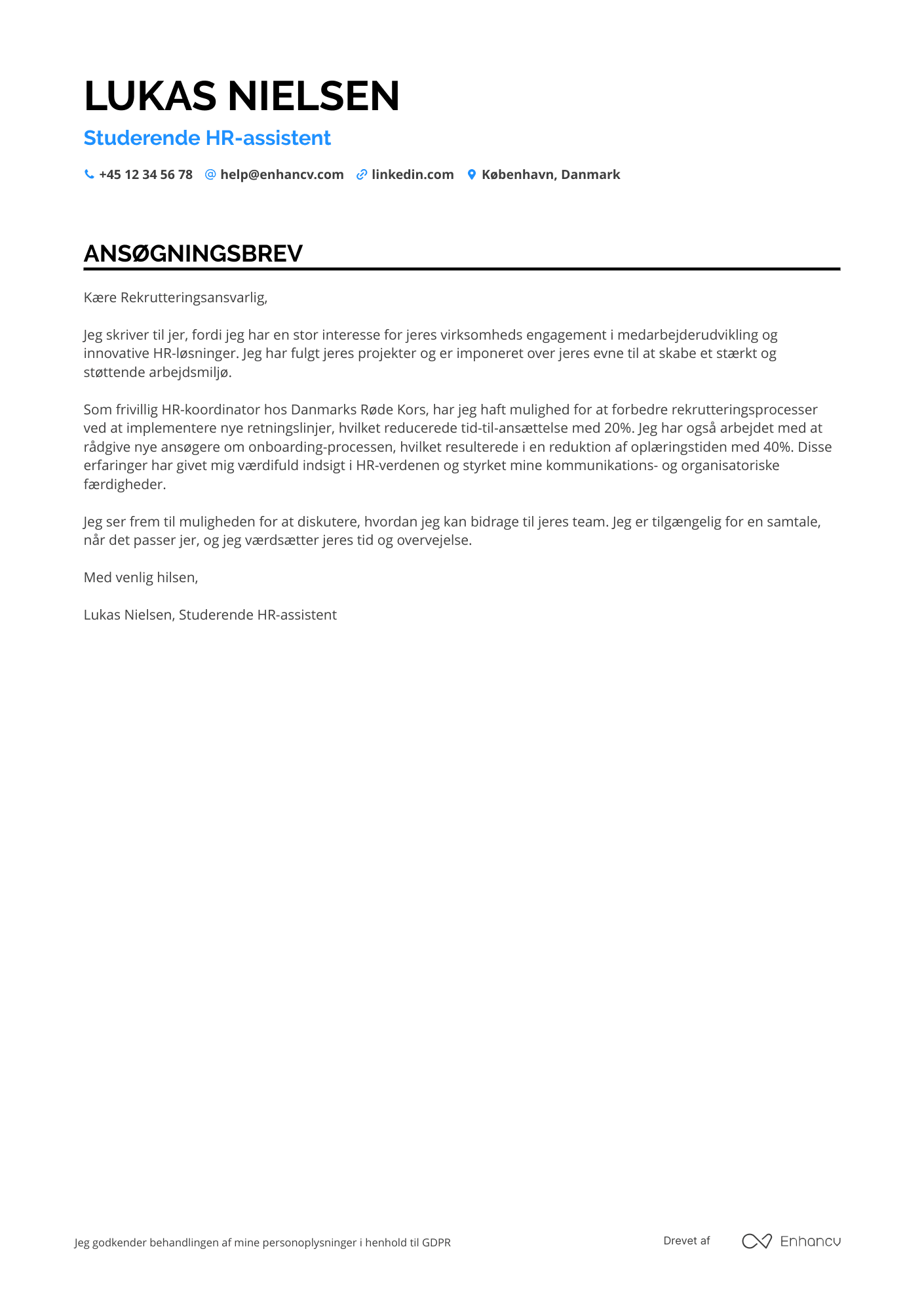 Ansøgningsbrev til Studerende HR assistent Resume Example