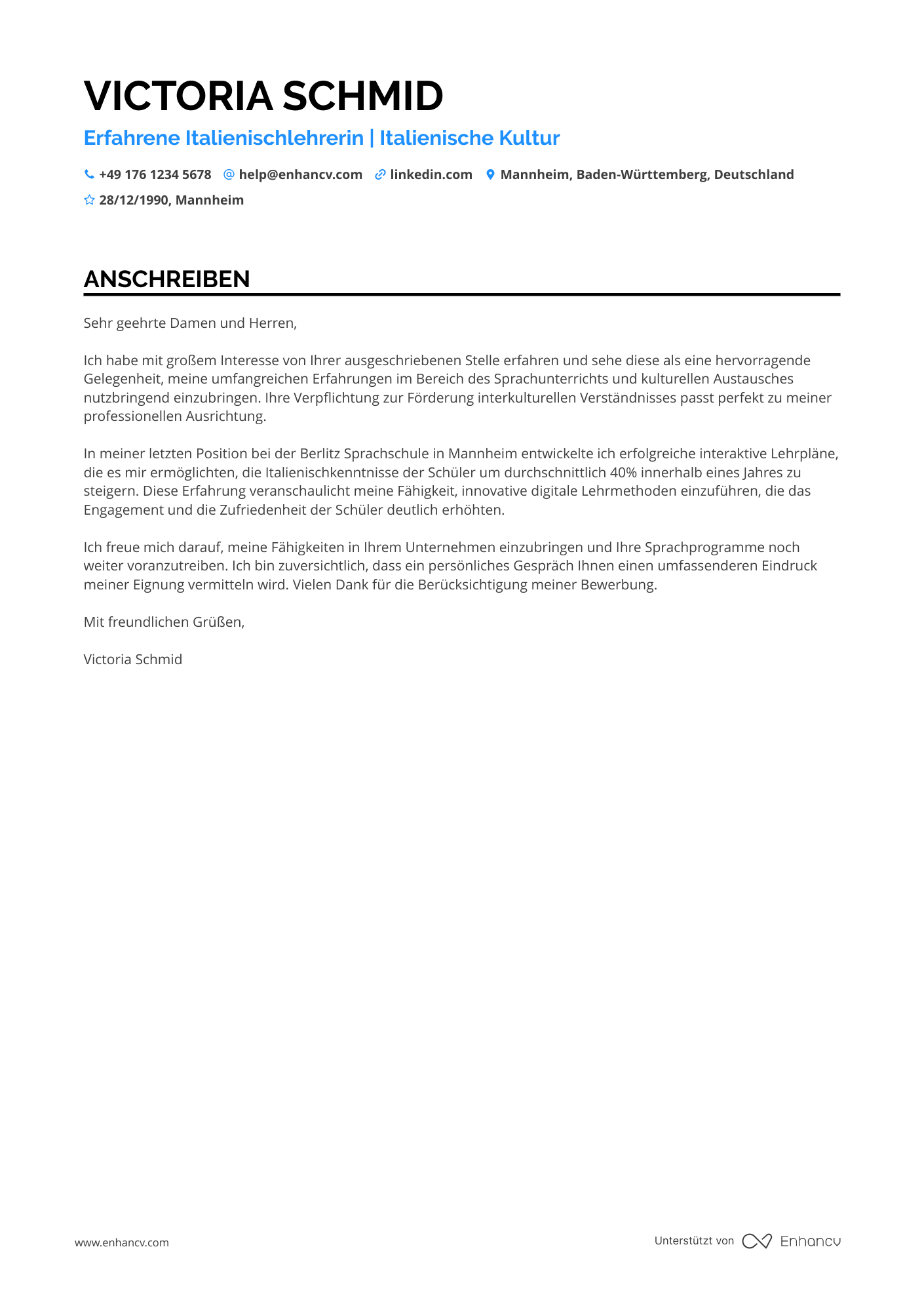 Italienischlehrer Resume Example