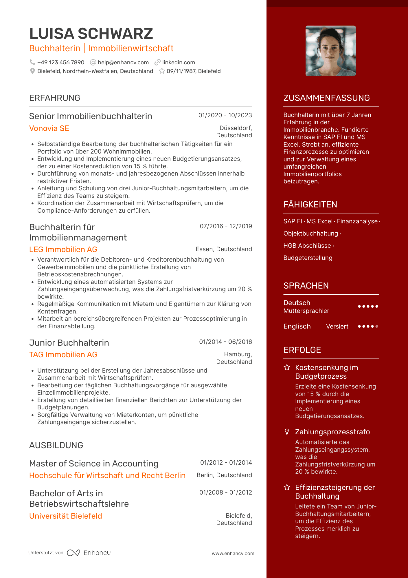 Lebenslauf in Buchhalter für Immobilien Resume Example