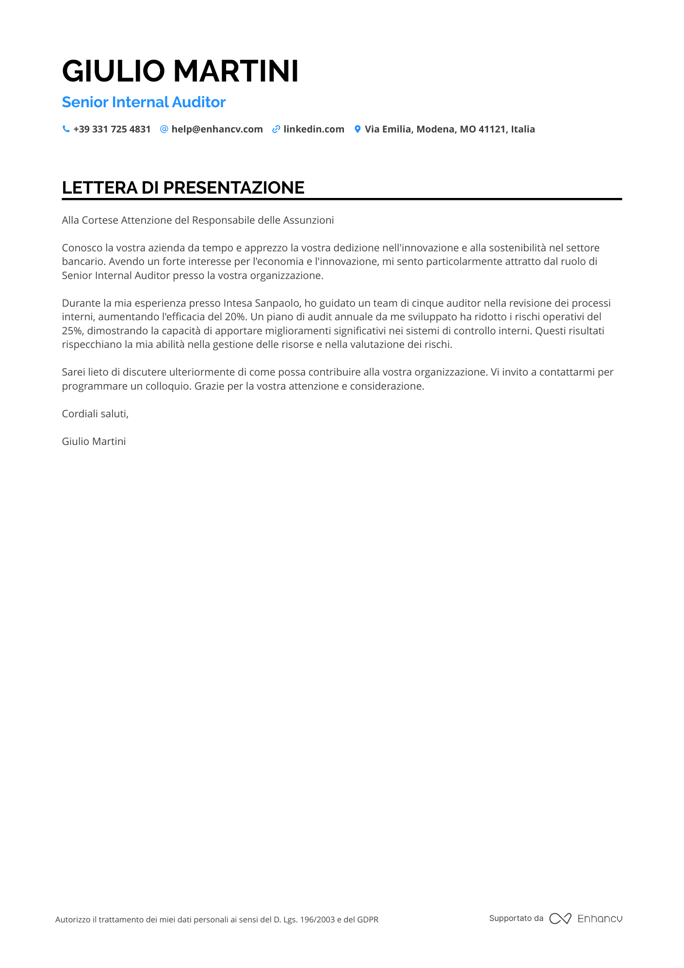 Banca Senior Resume Example