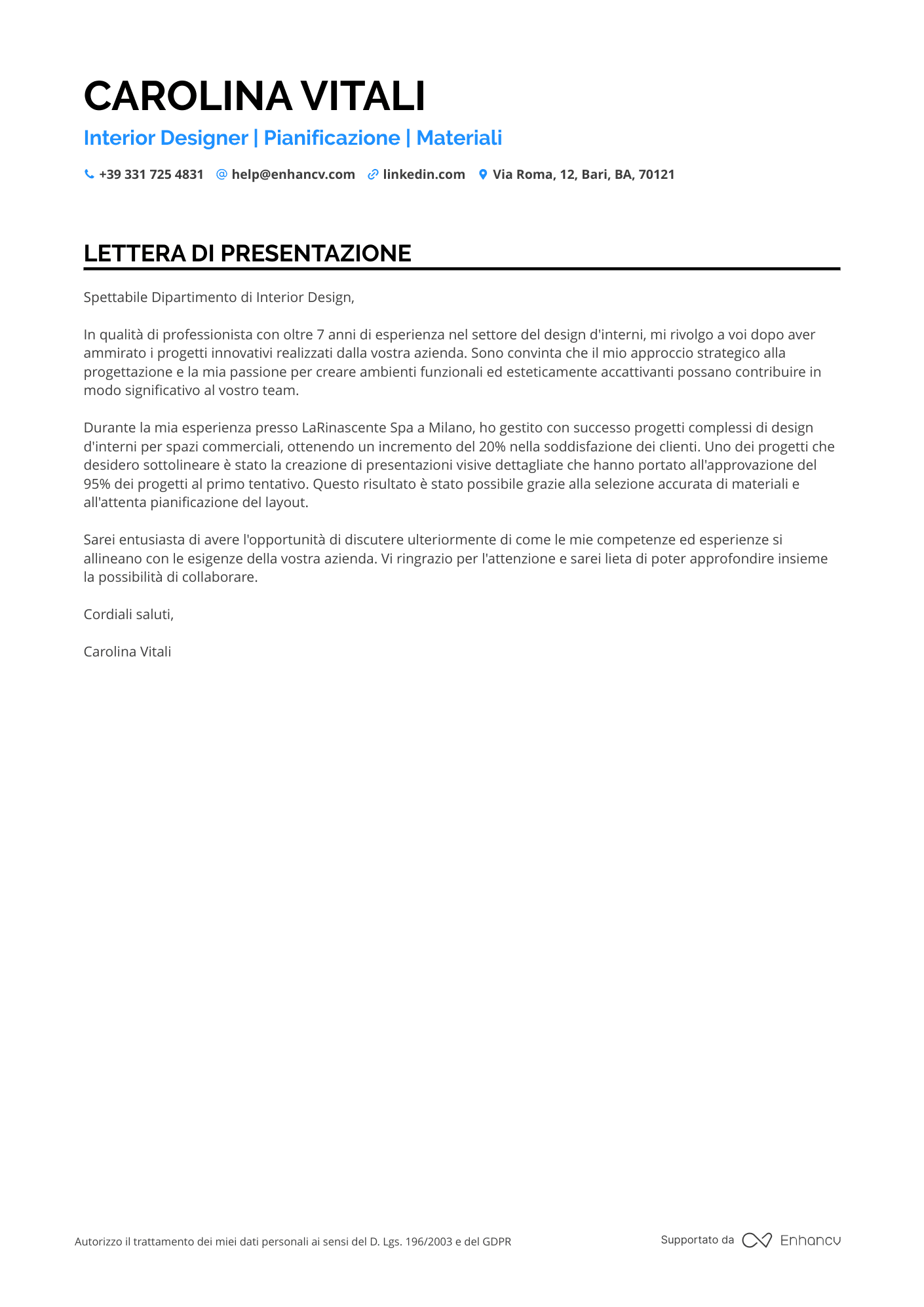 Interior Designer per Ospedali Resume Example