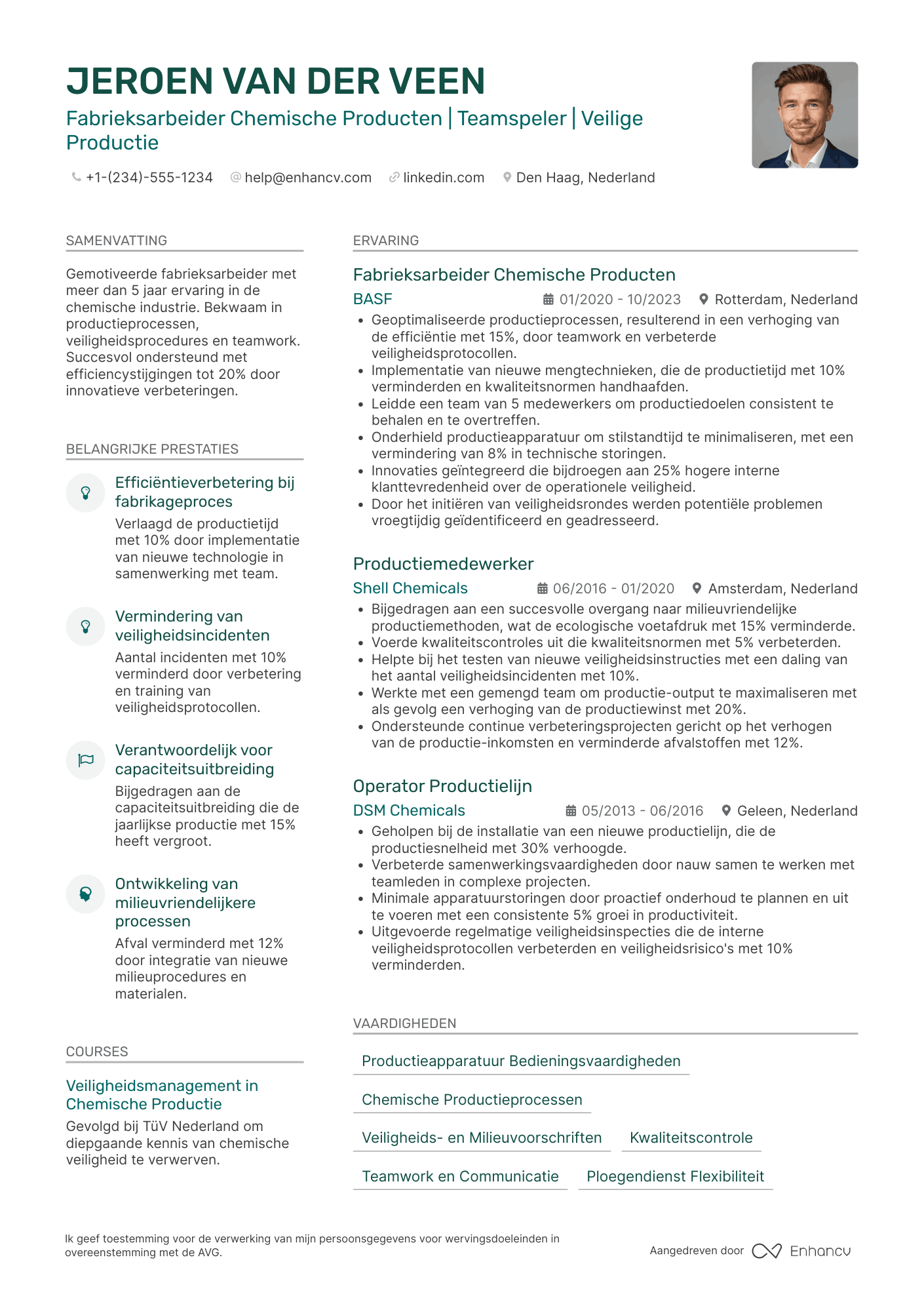 CV voor Fabrieksarbeider Chemische Producten Resume Example