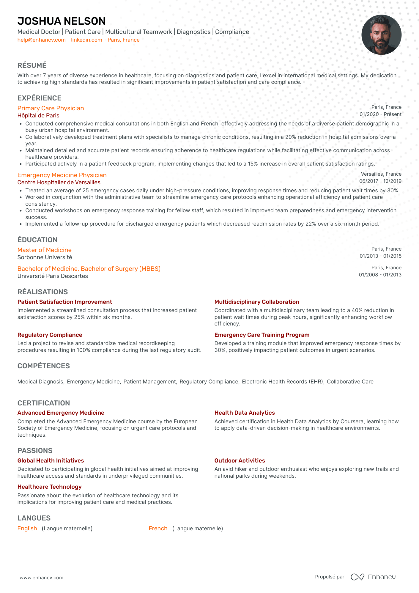 CV de médecin en anglais Resume Example