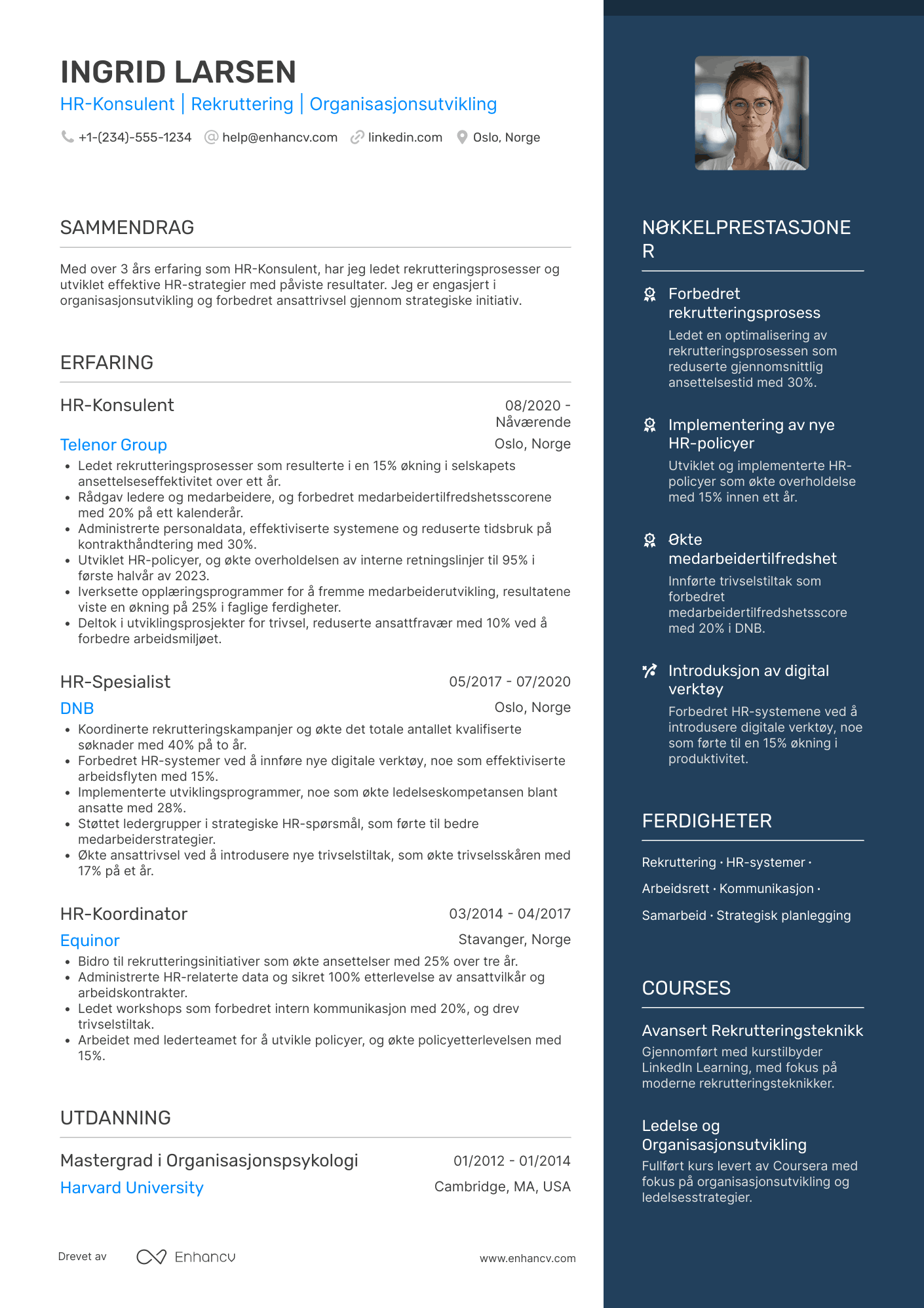 CV for HR Konsulent Resume Example